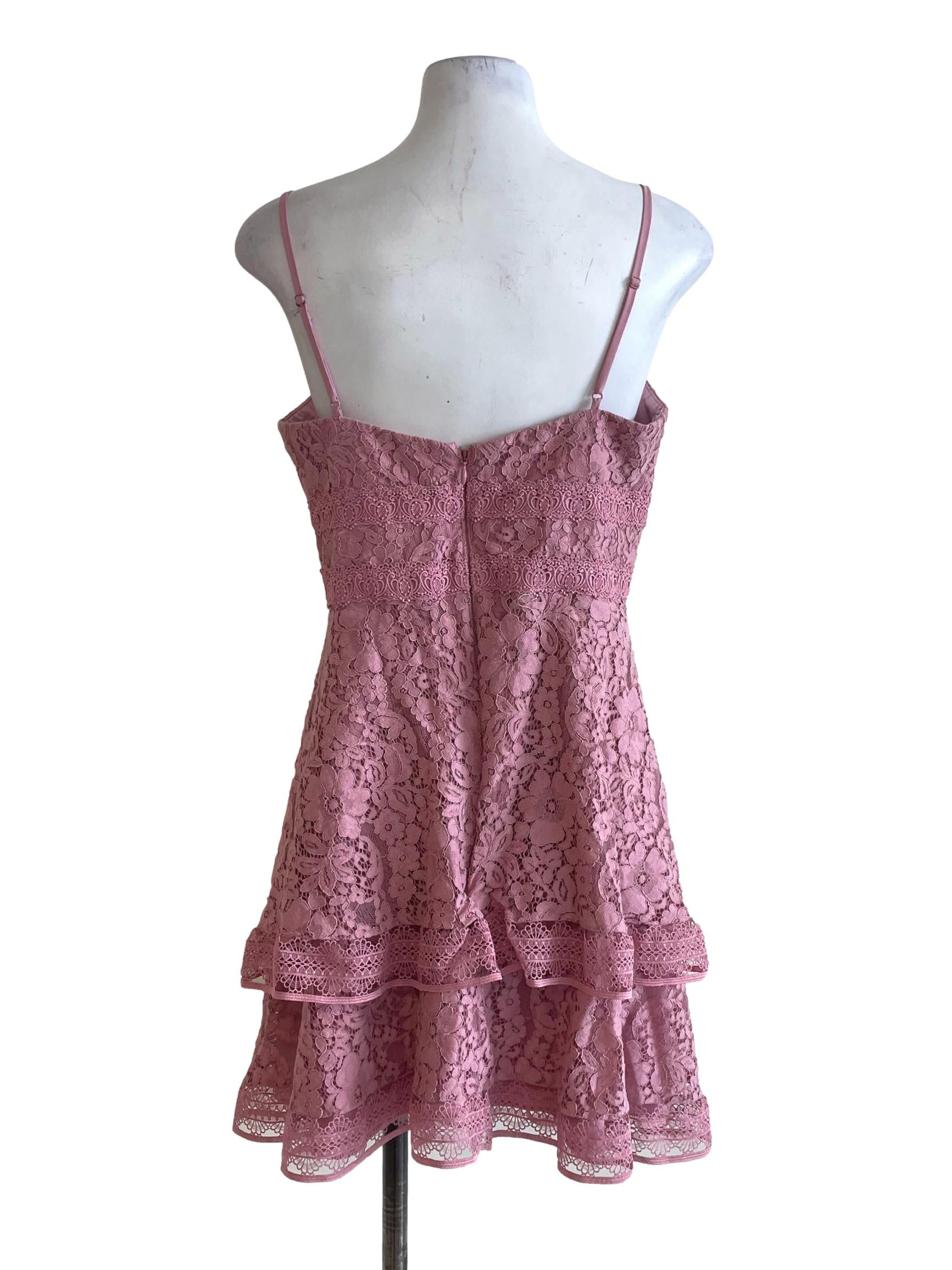 Pastel Pink Lacy Floral Mini Dress