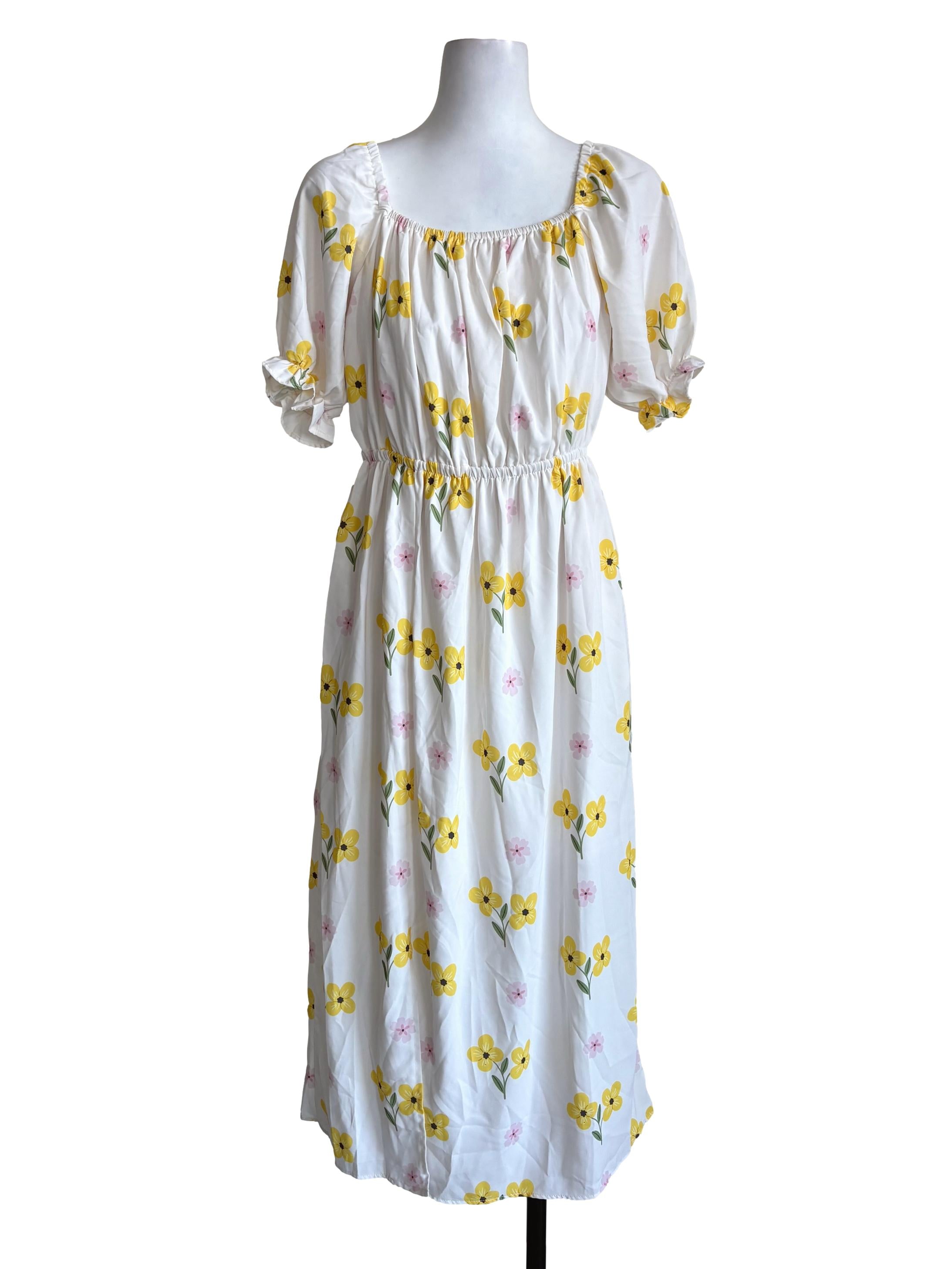 White Floral Slit Dress