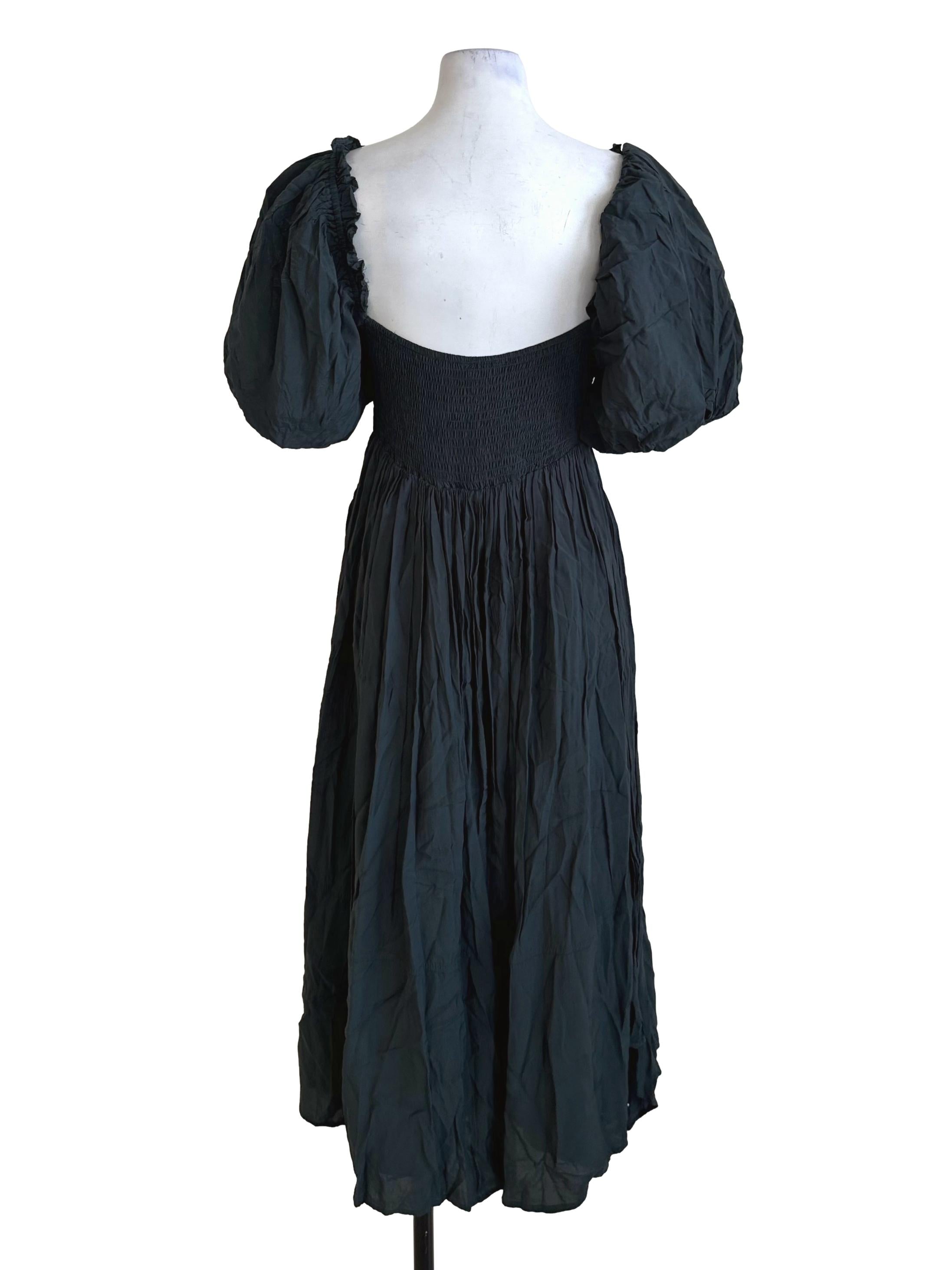 Dark Green Square Neck Puff Sleeve Dress TEM