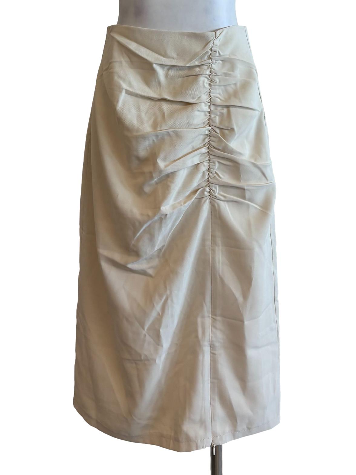 Cream Ruched Midi Skirt