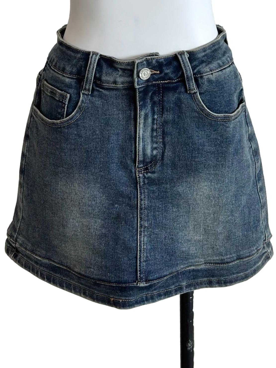 Medium Wash Denim Mini Skorts