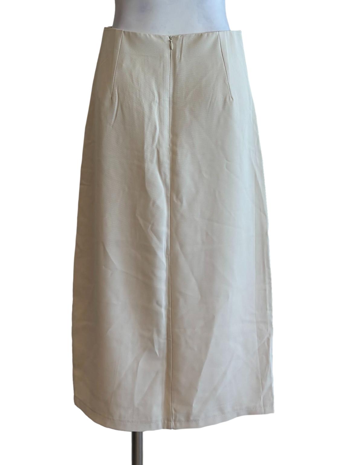 Cream Ruched Midi Skirt