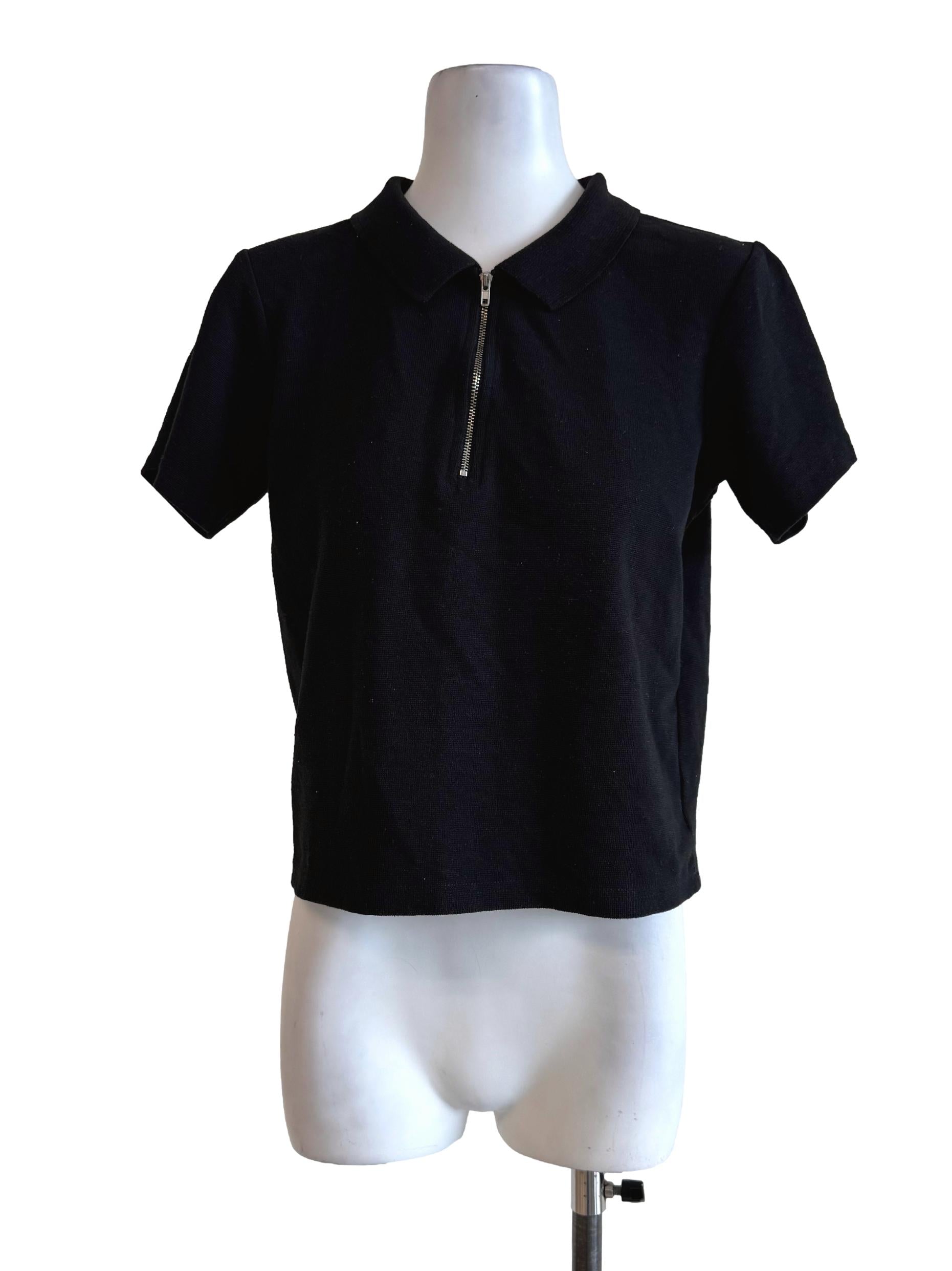 Textured Black Collar T-Shirt
