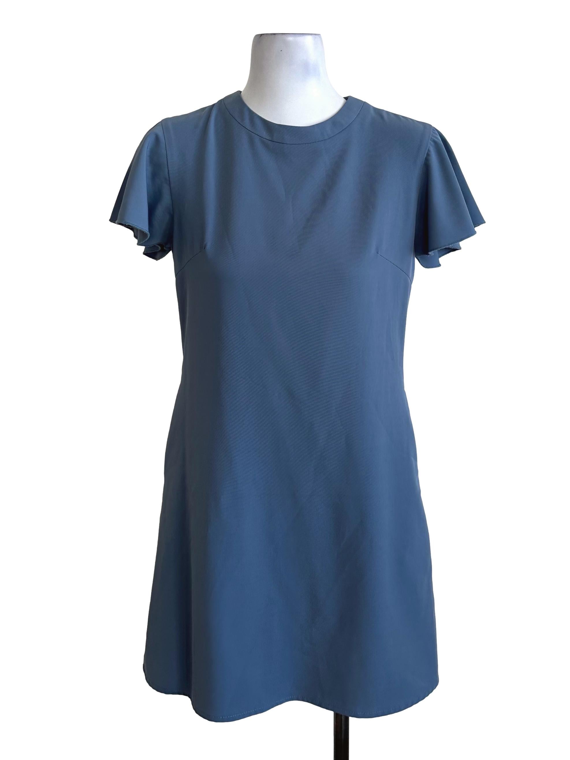 Sky Blue Round Neck Flare Sleeve Dress