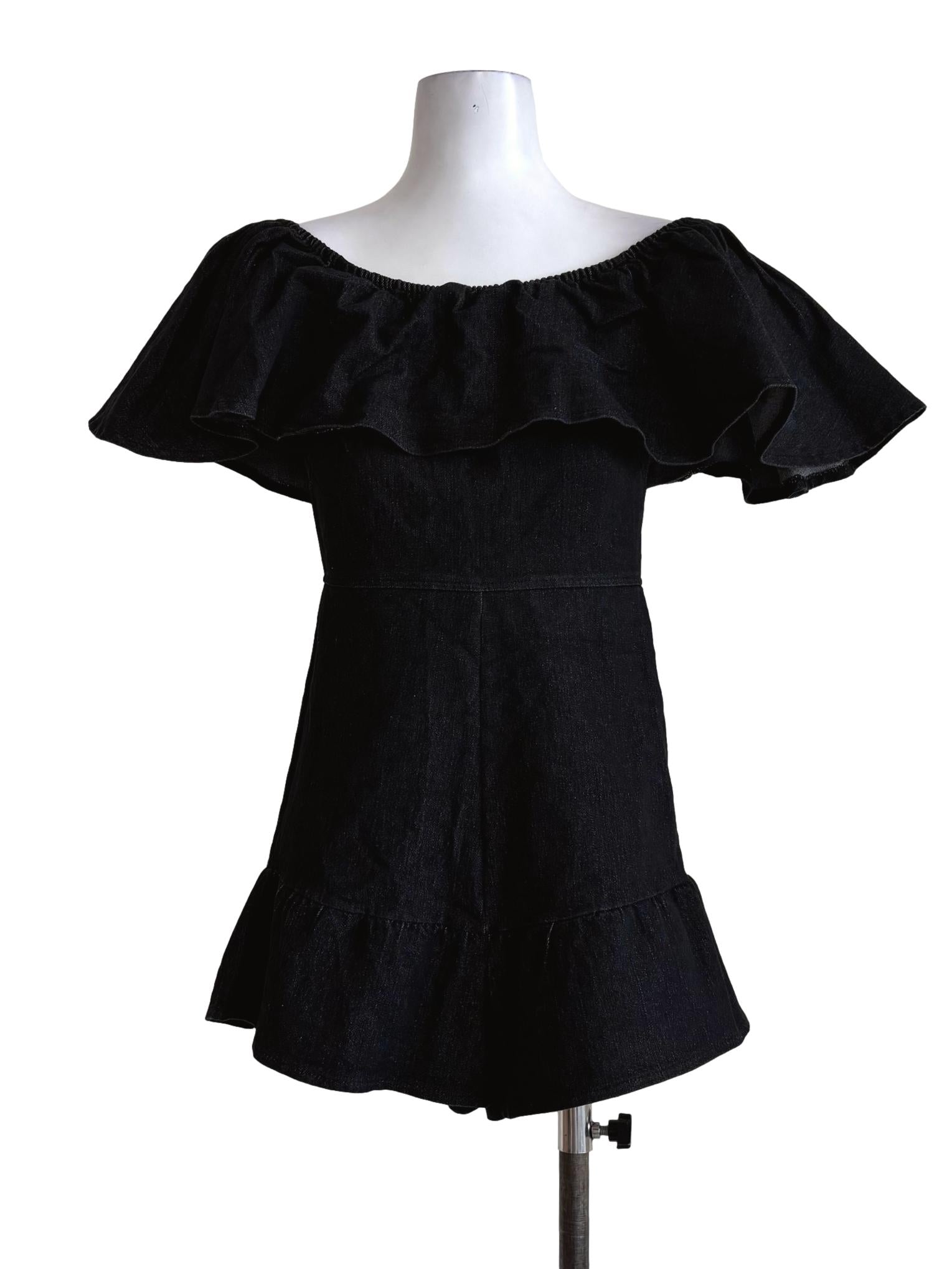 Black Denim Sleeveless Rompers