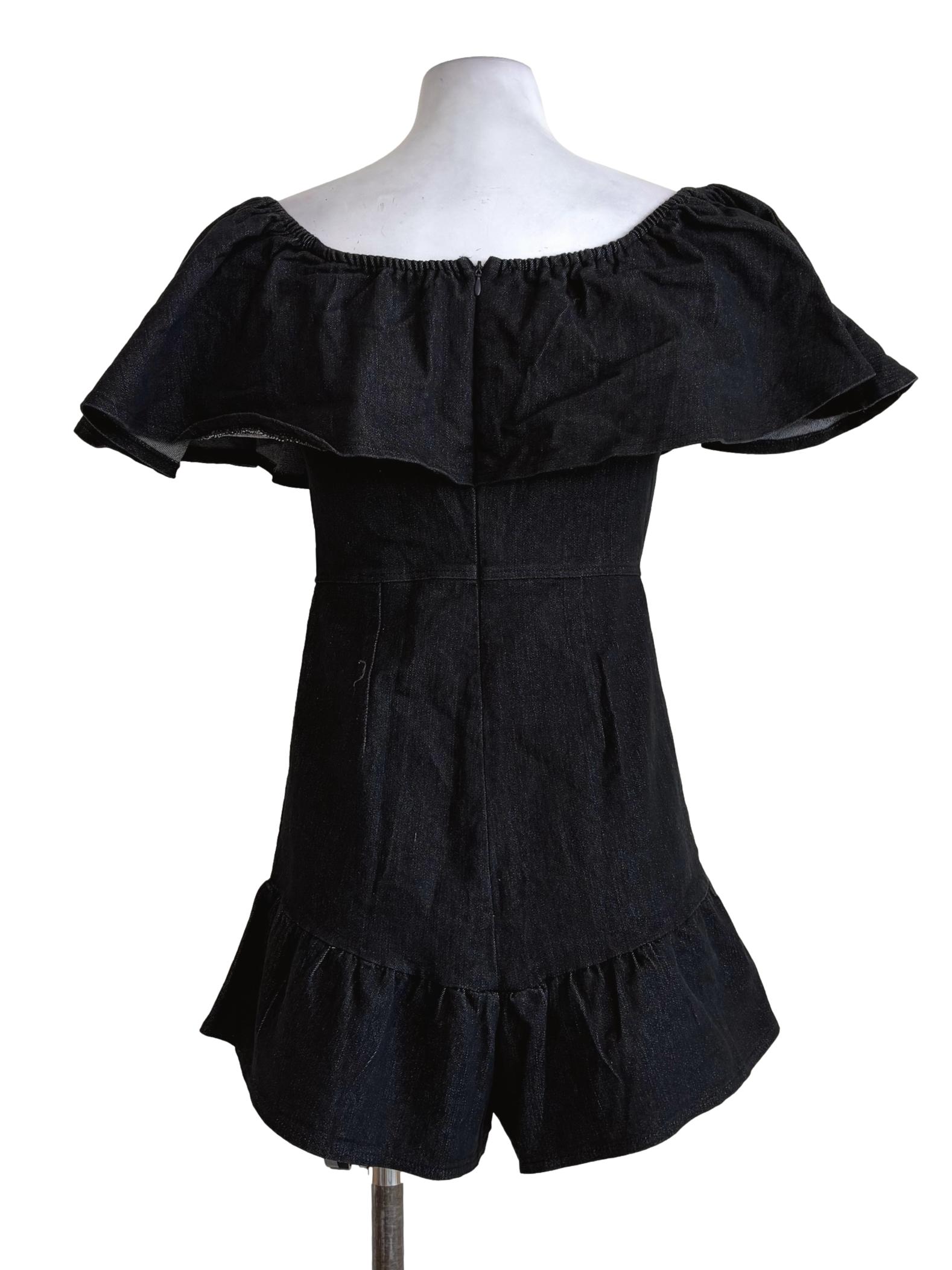 Black Denim Sleeveless Rompers