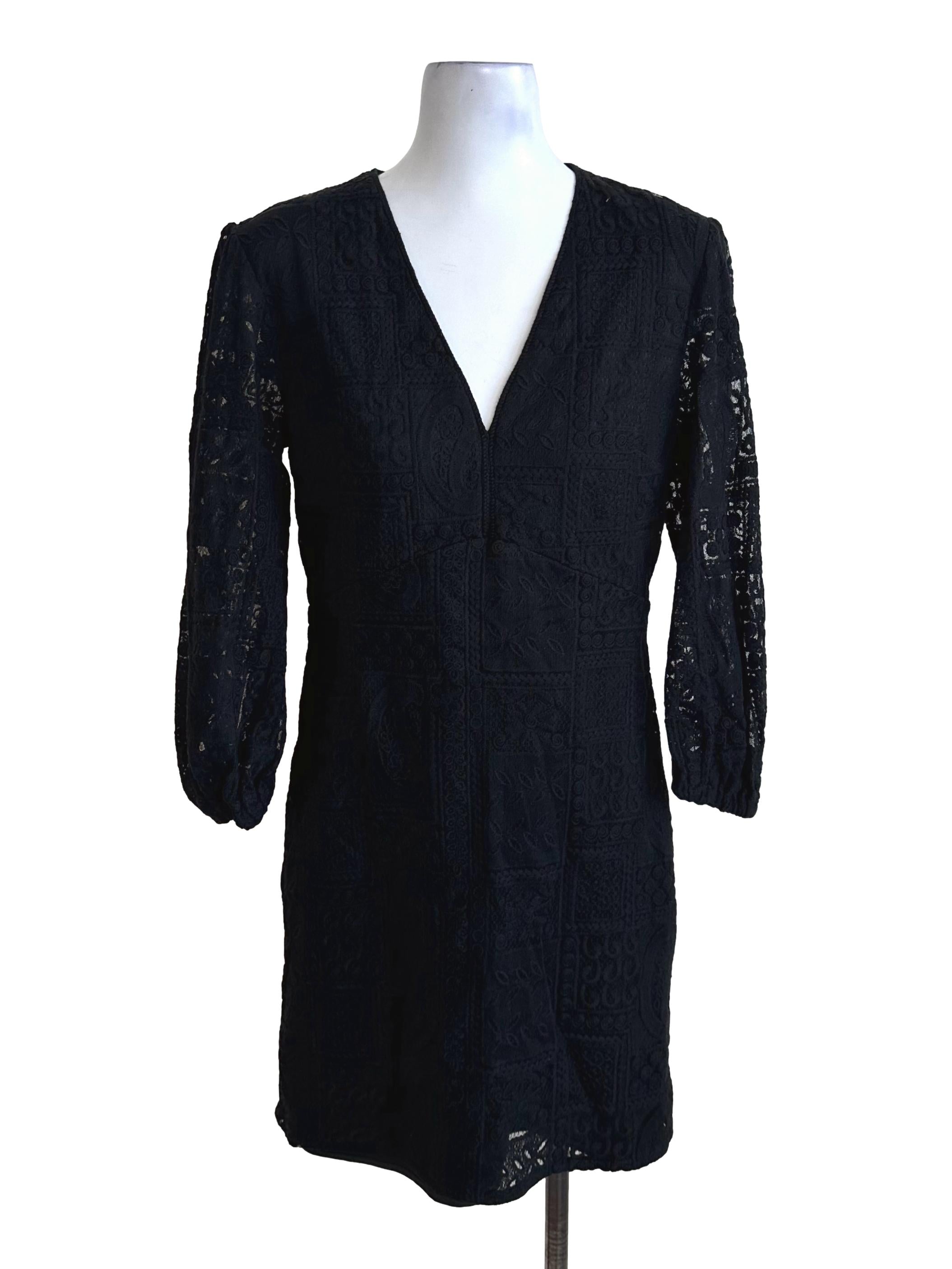 Raven Black Deep V Neck Lace Dress