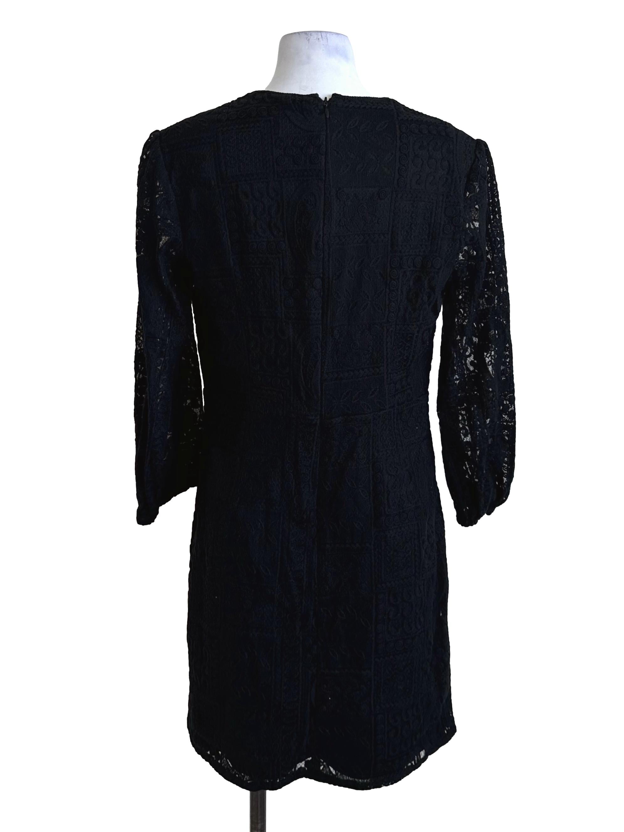 Raven Black Deep V Neck Lace Dress