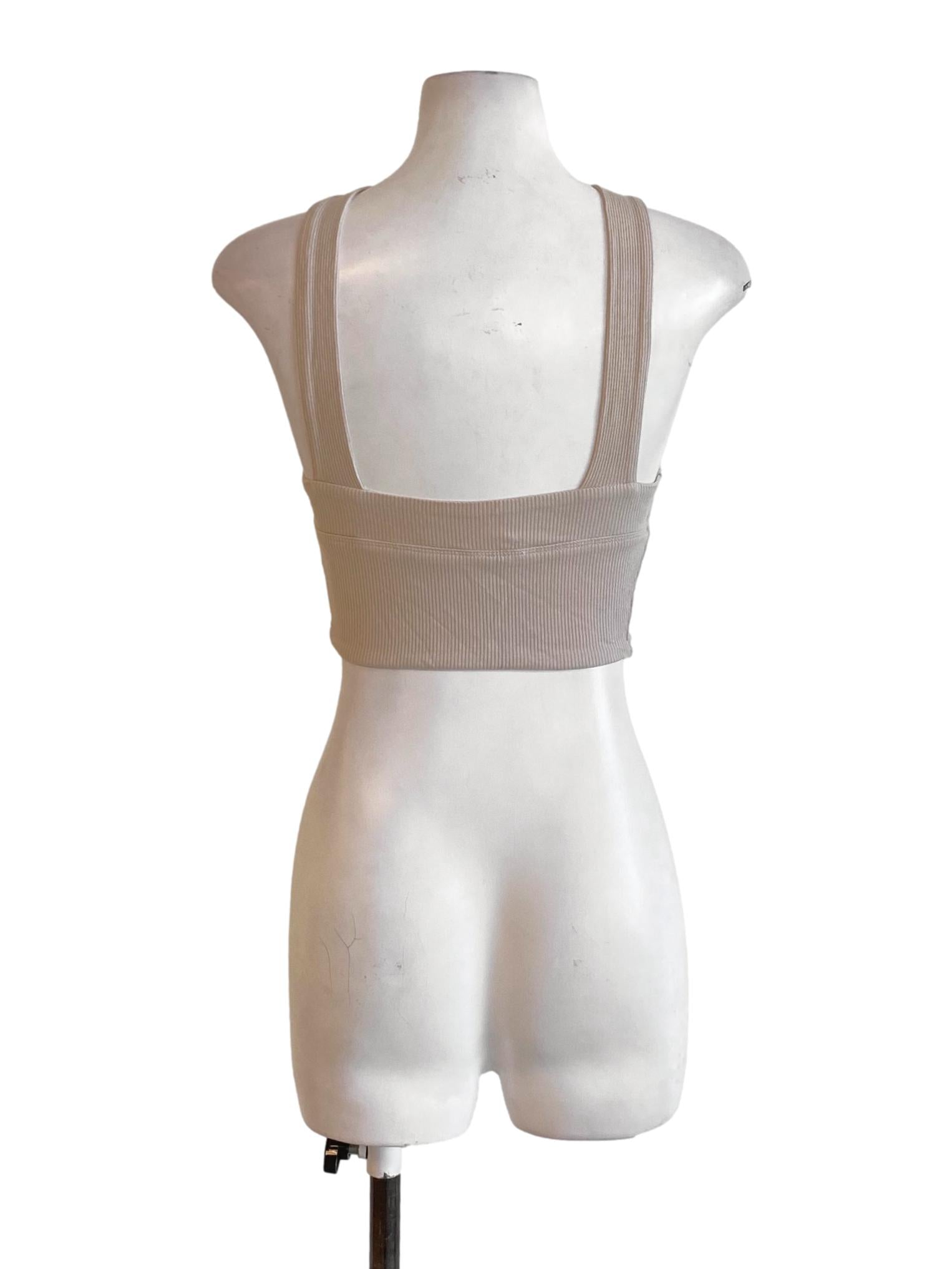 Beige Brown Cross Front Knitted Cropped Top TTR