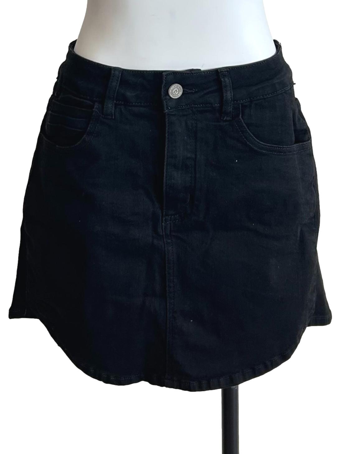 Black Classic Denim Mini Skirt