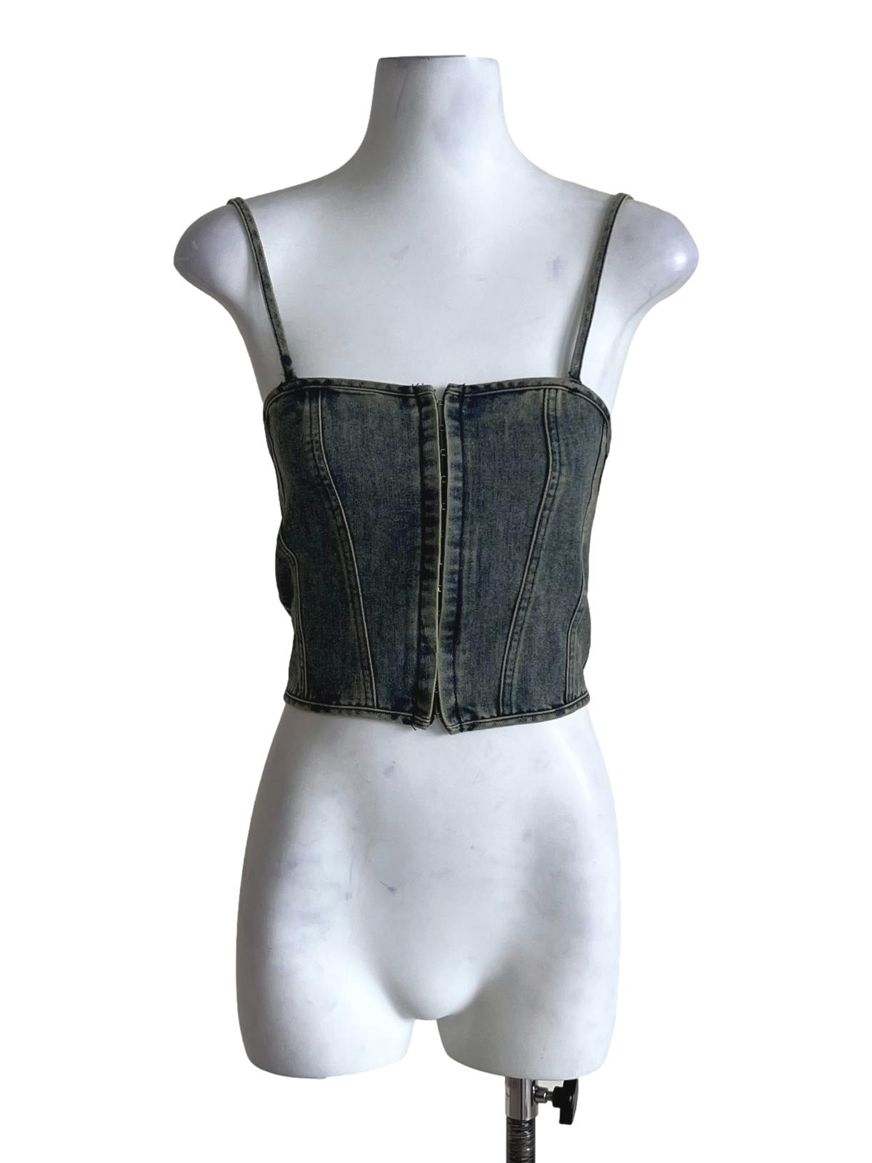 Blue Kacey Hook Front Corset Denim Top