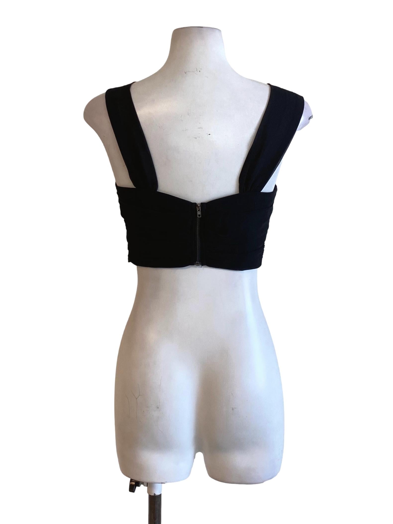 Rich Black Queen Anne Mesh Cropped Top TTR