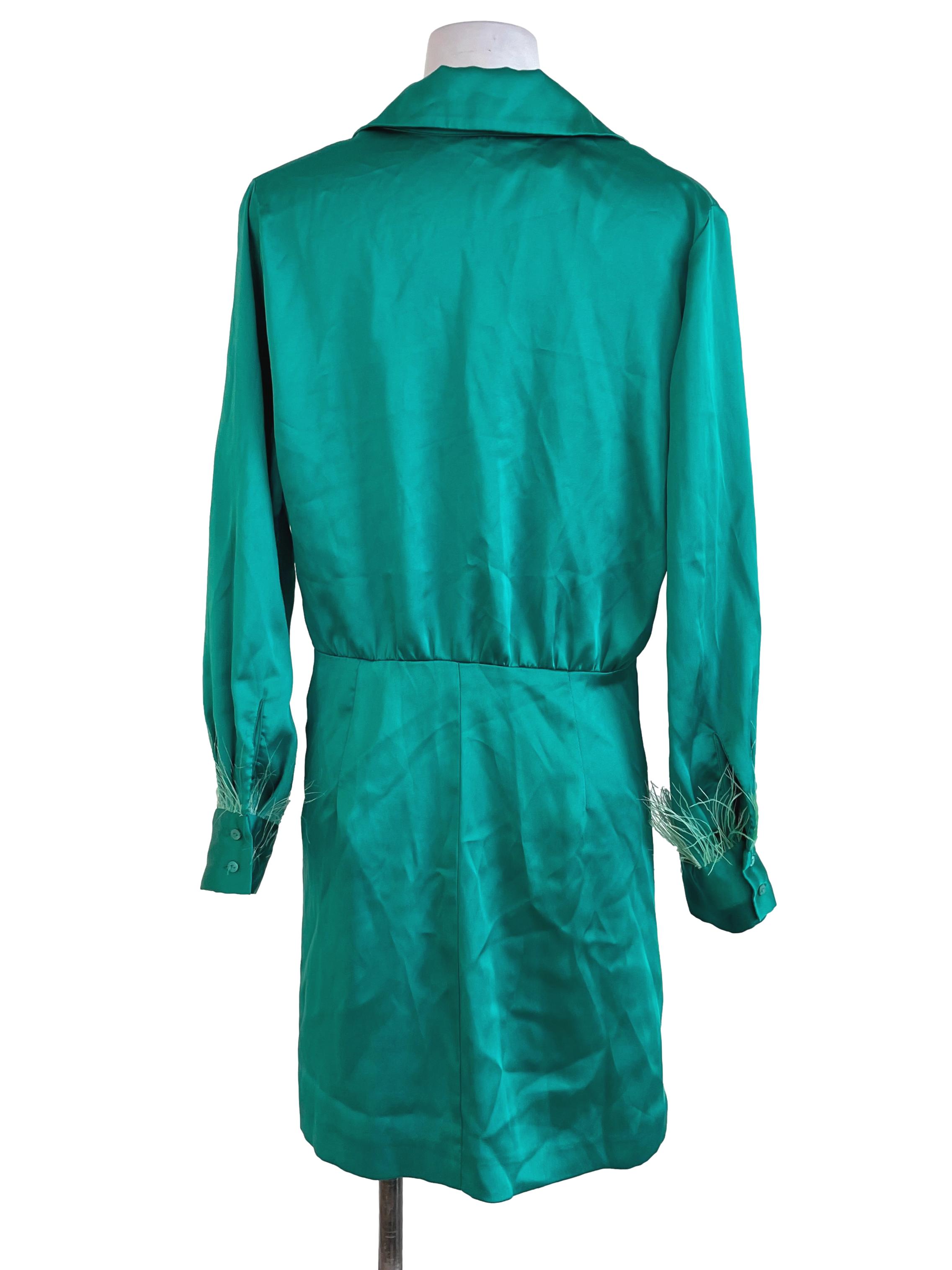 Zara Green Satin Feather Dress | REFASH Zara Green Satin Feather Dress | REFASH