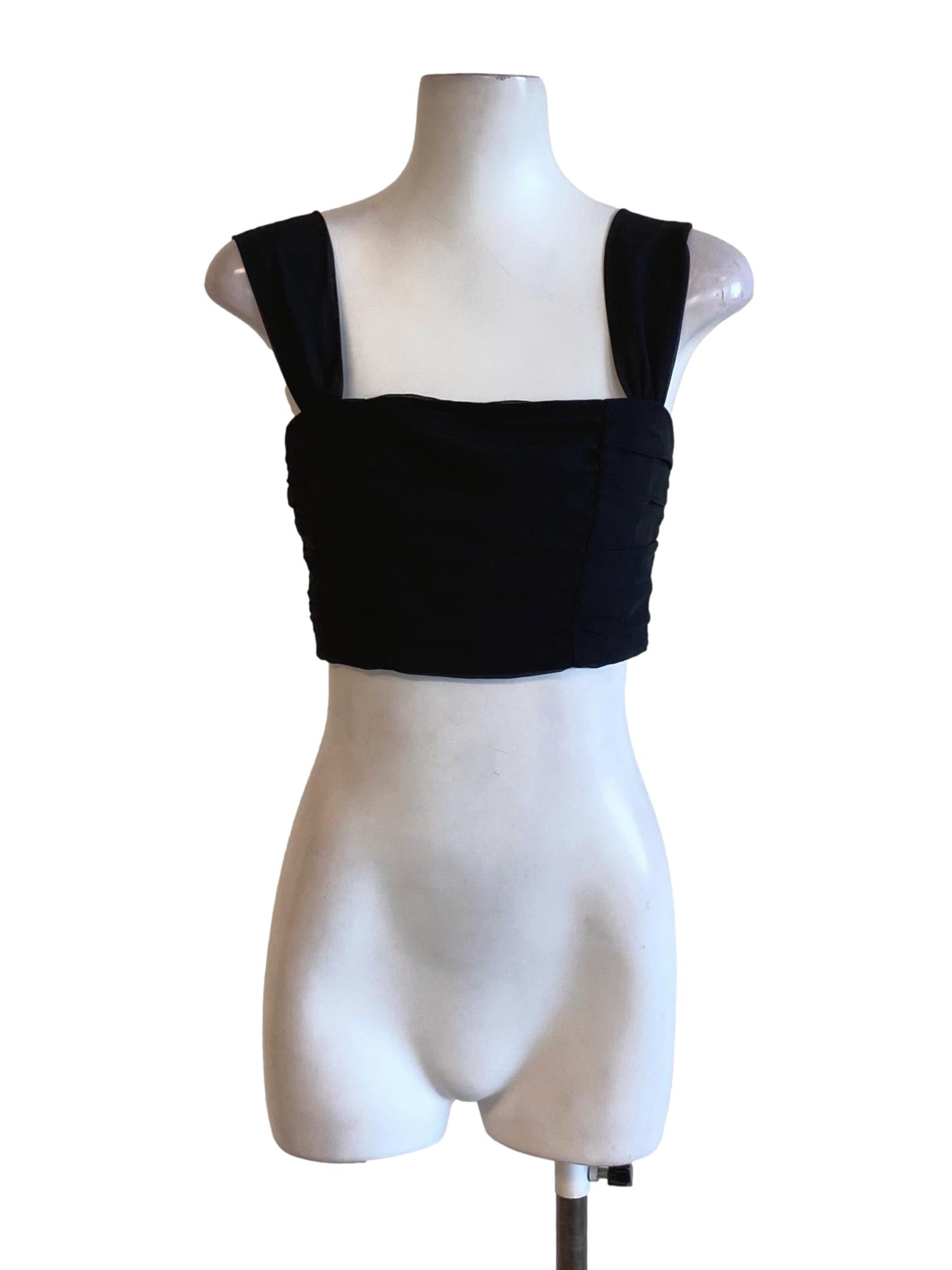 Rich Black Queen Anne Mesh Cropped Top TTR