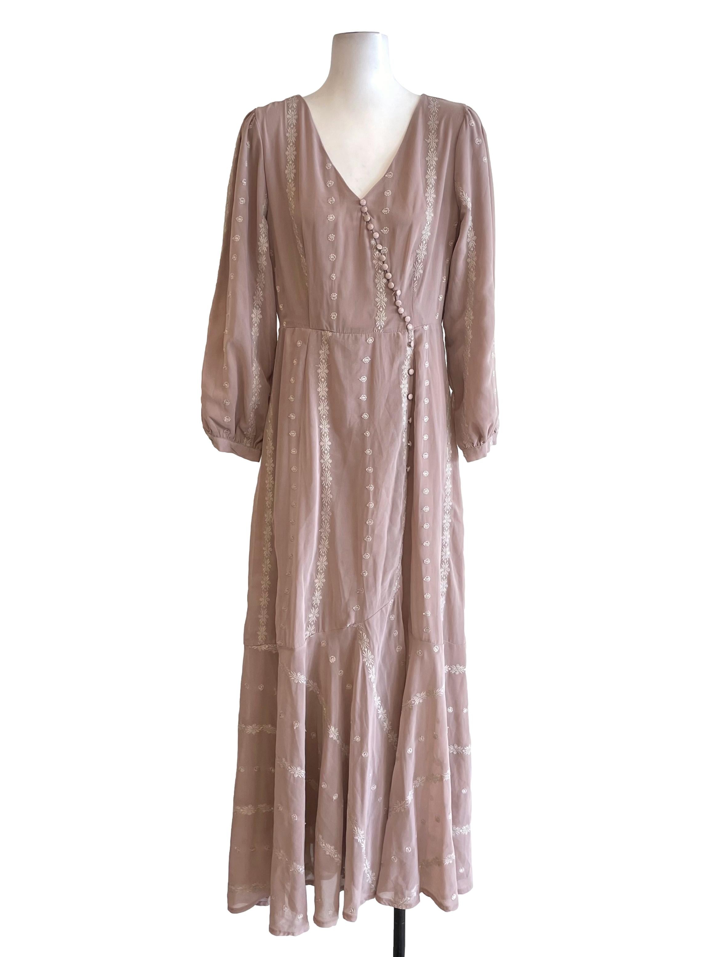 Mauve Embroidery Chiffon Dress