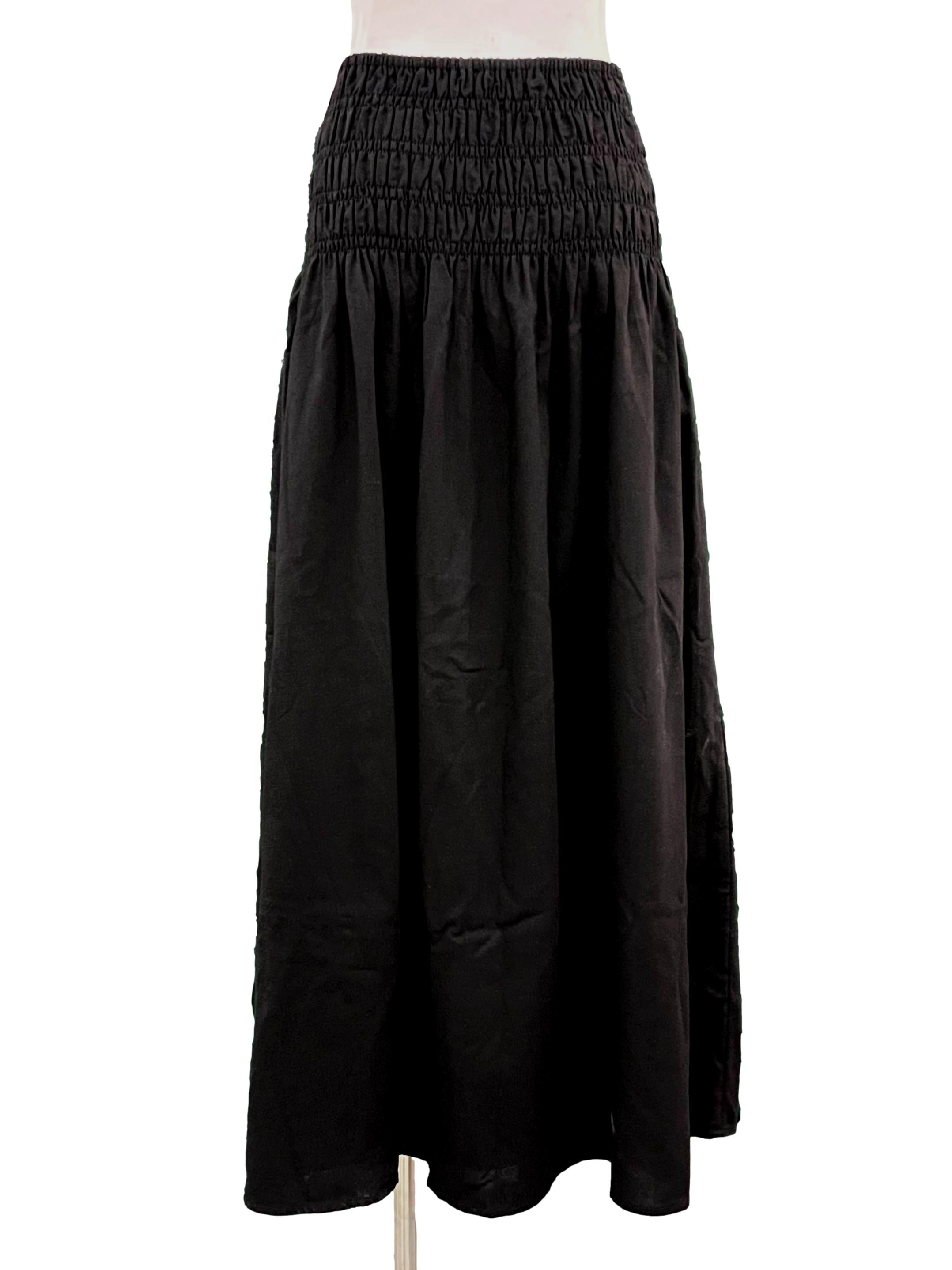 Black Shirred Waist Skirt