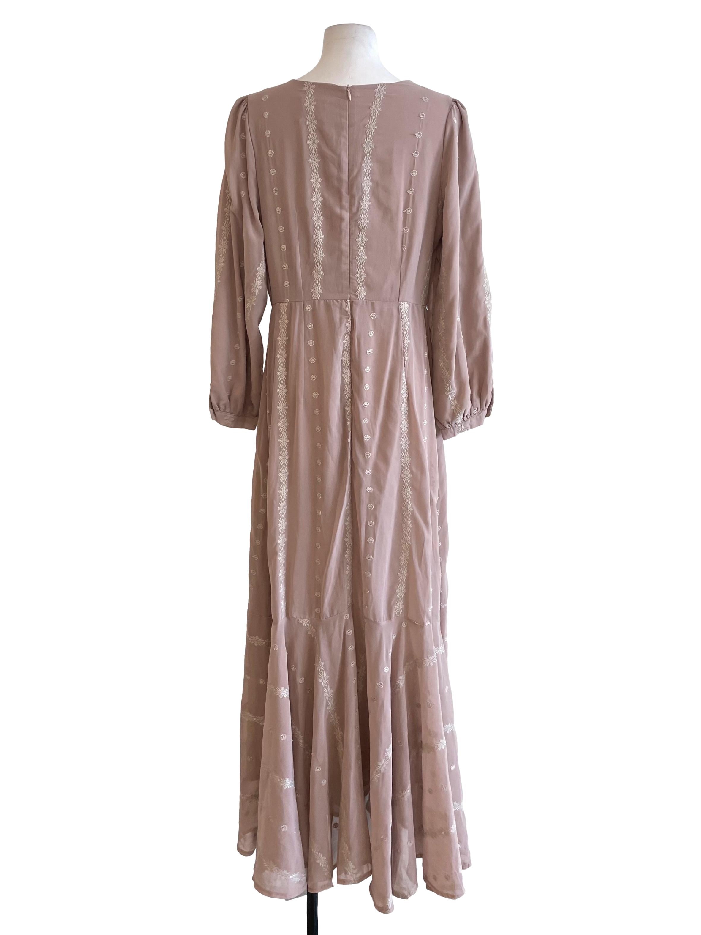 Mauve Embroidery Chiffon Dress