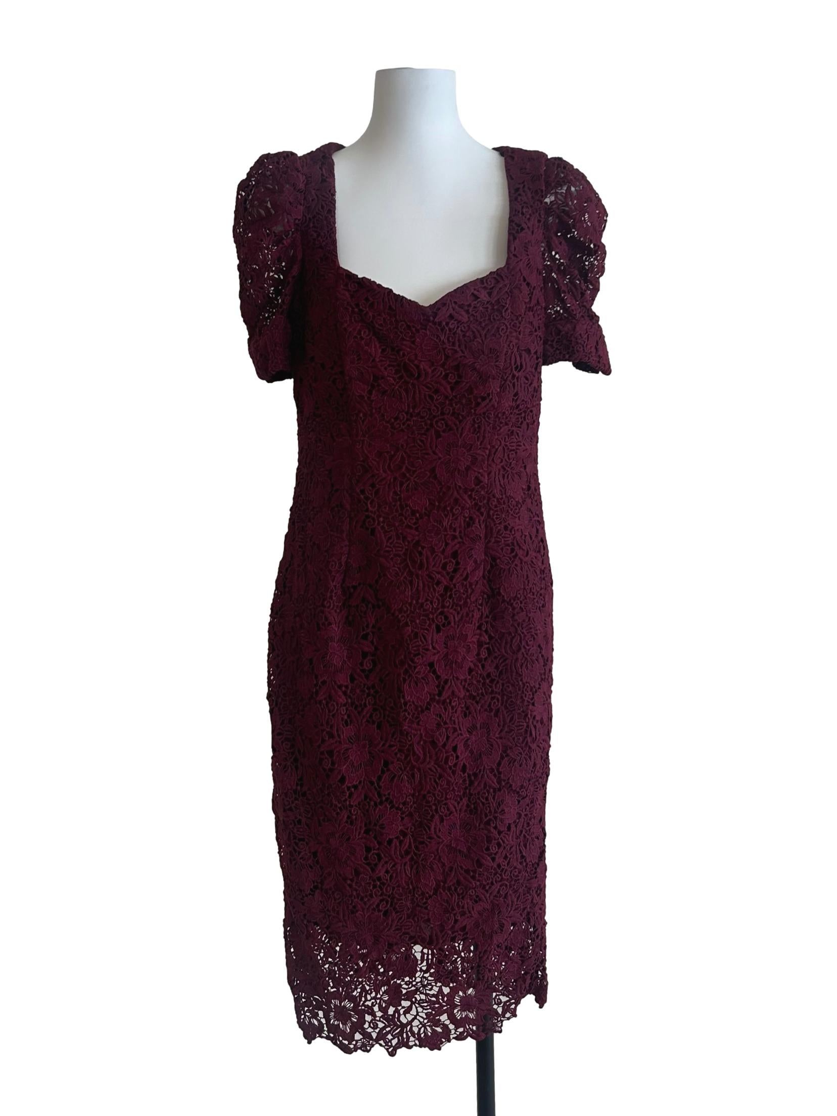 Maroon Eyelet Sweetheart-Neckline Dress