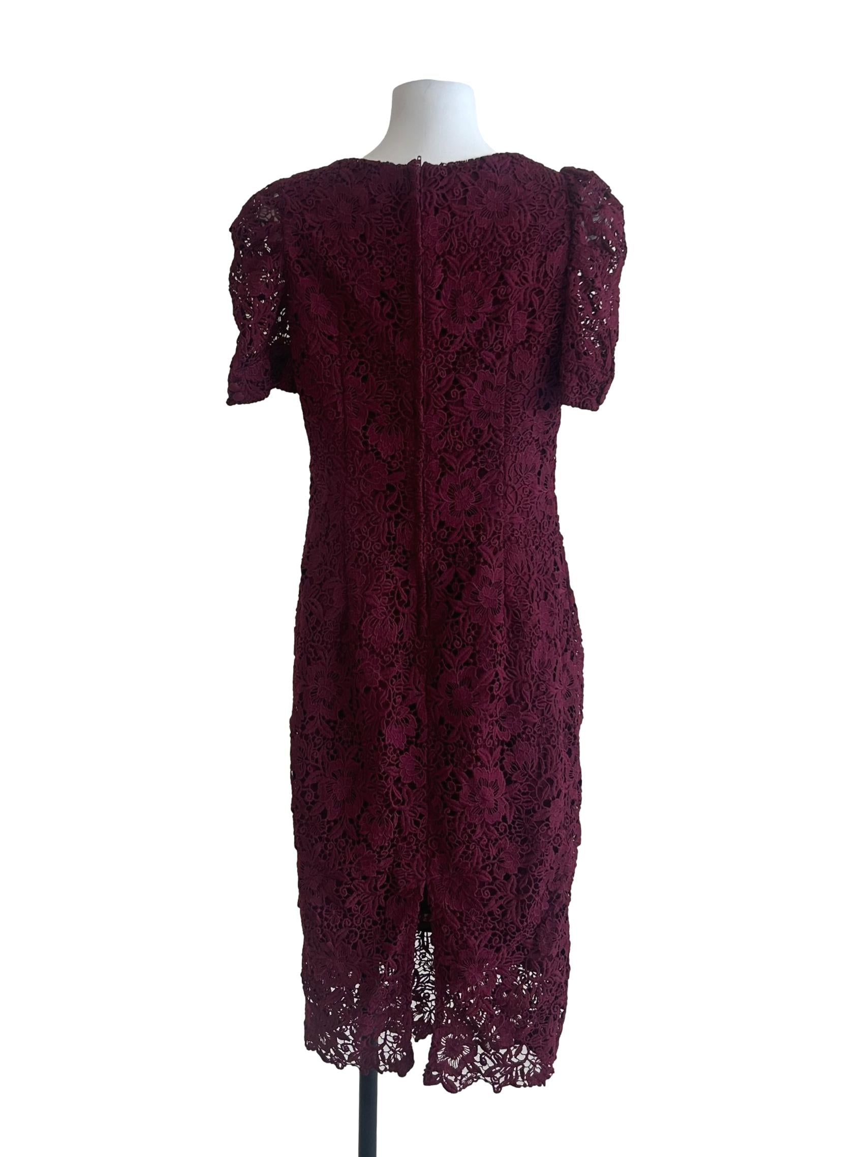 Maroon Eyelet Sweetheart-Neckline Dress