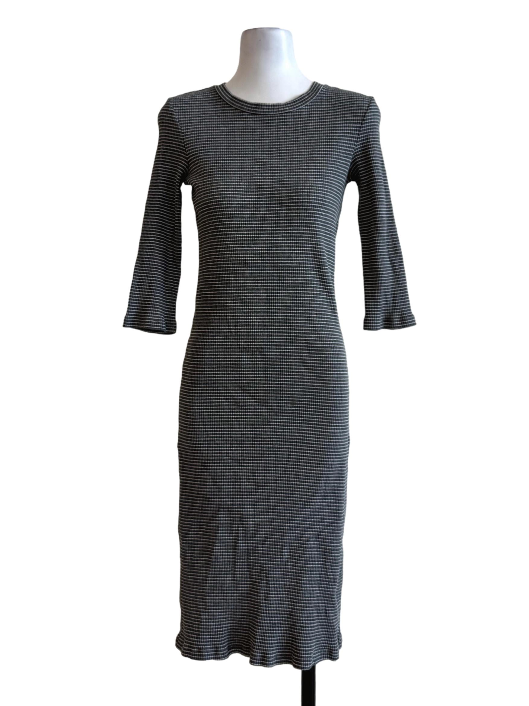 Stone Grey Stripes Long Sleeve Shirt Dress