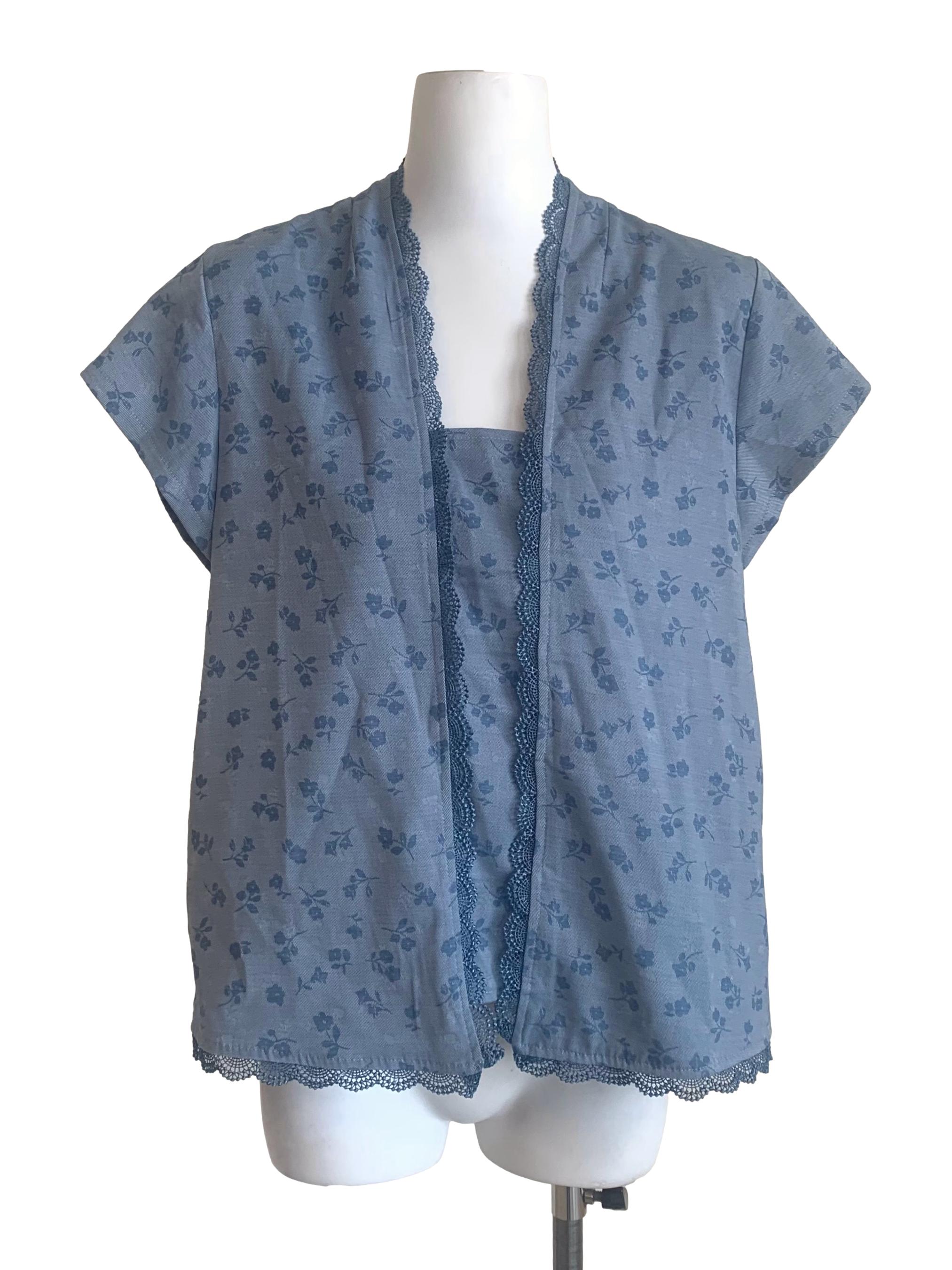 Stone Blue Flower Pattern Top