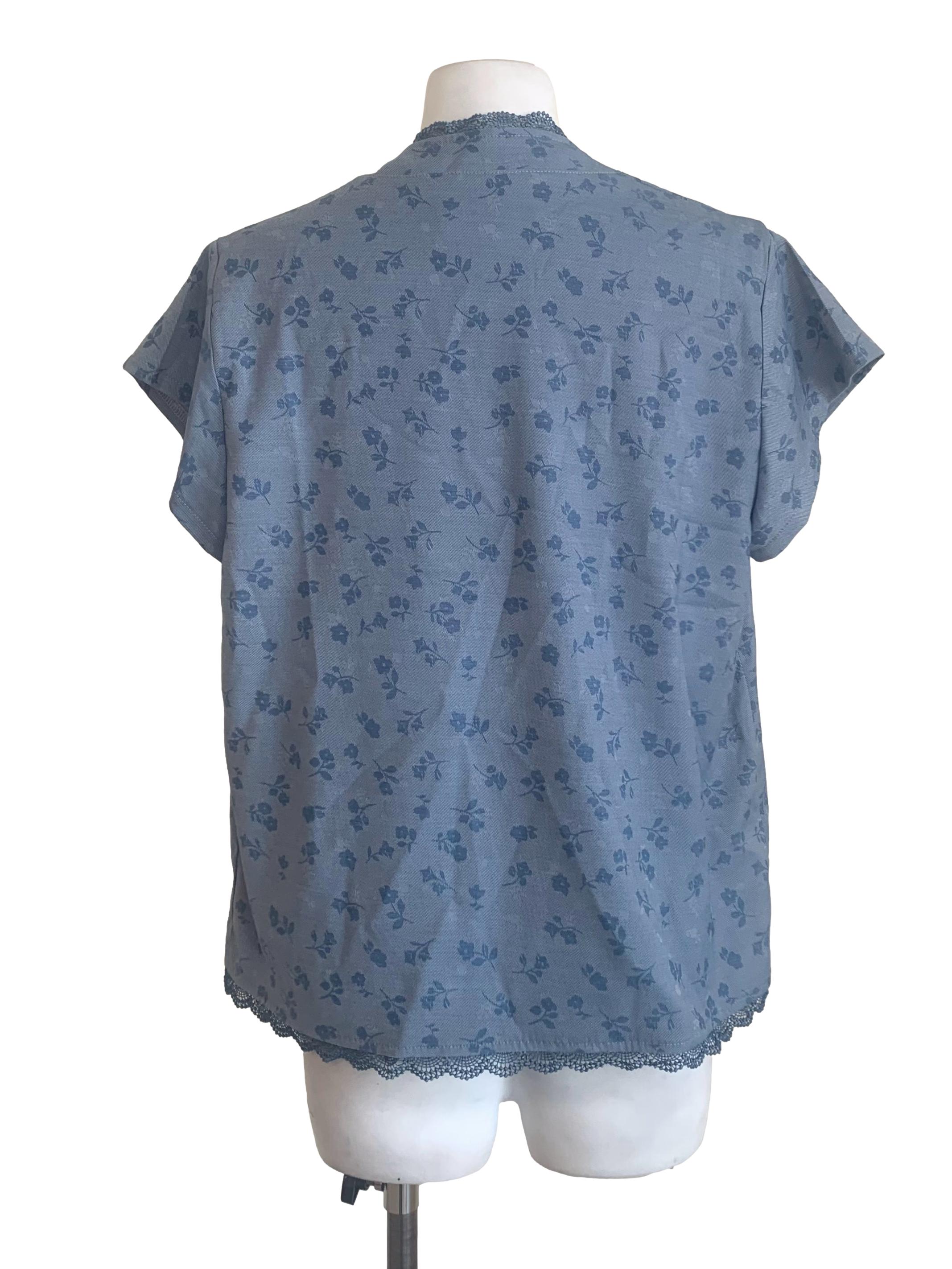 Stone Blue Flower Pattern Top