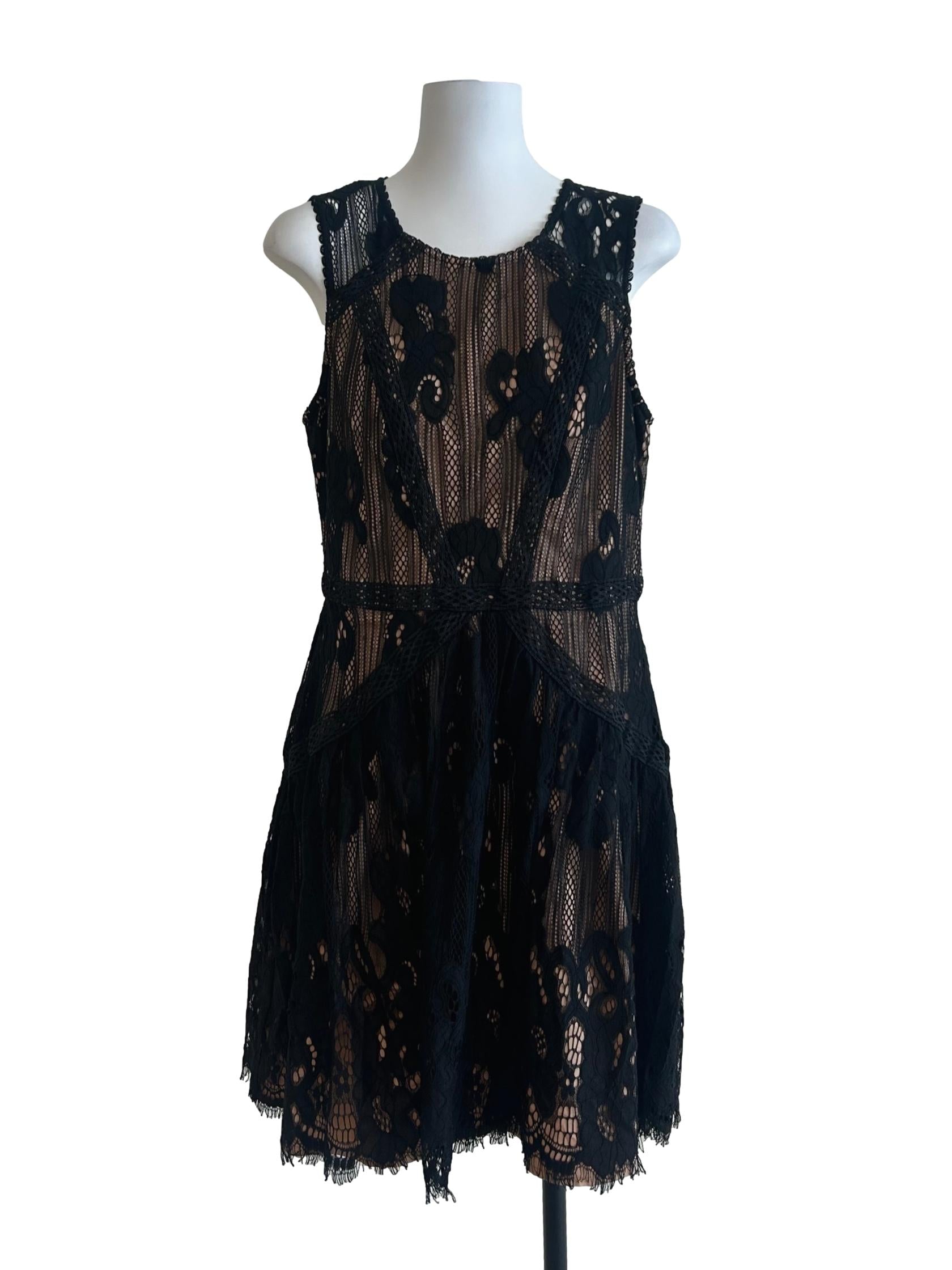 Jet Black And Beige Halter Dress