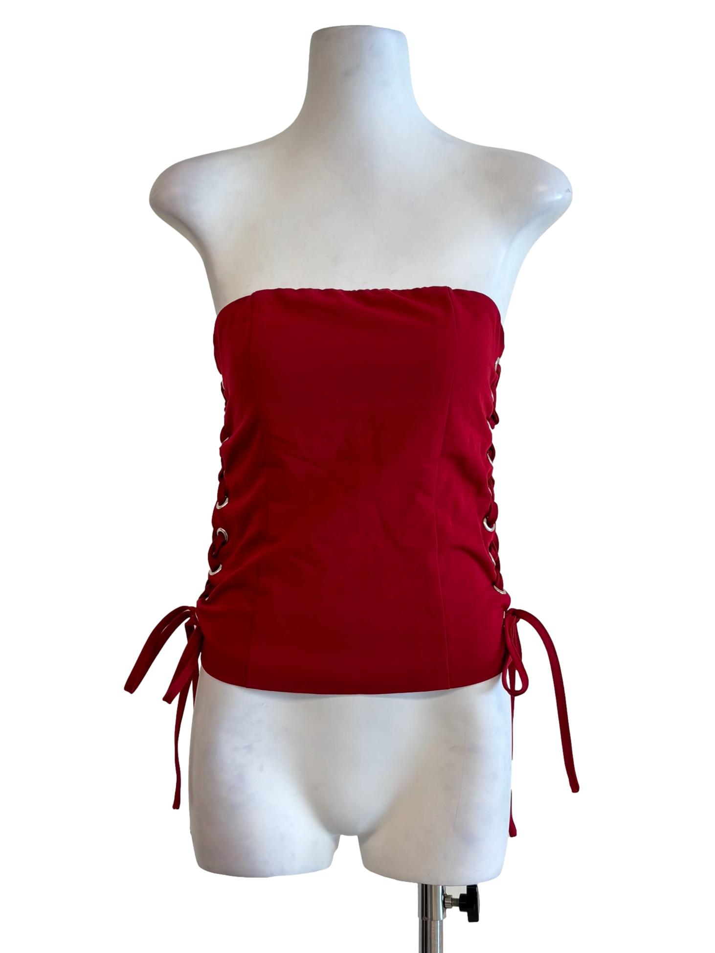 Red Strapless Side Tie Corset Top
