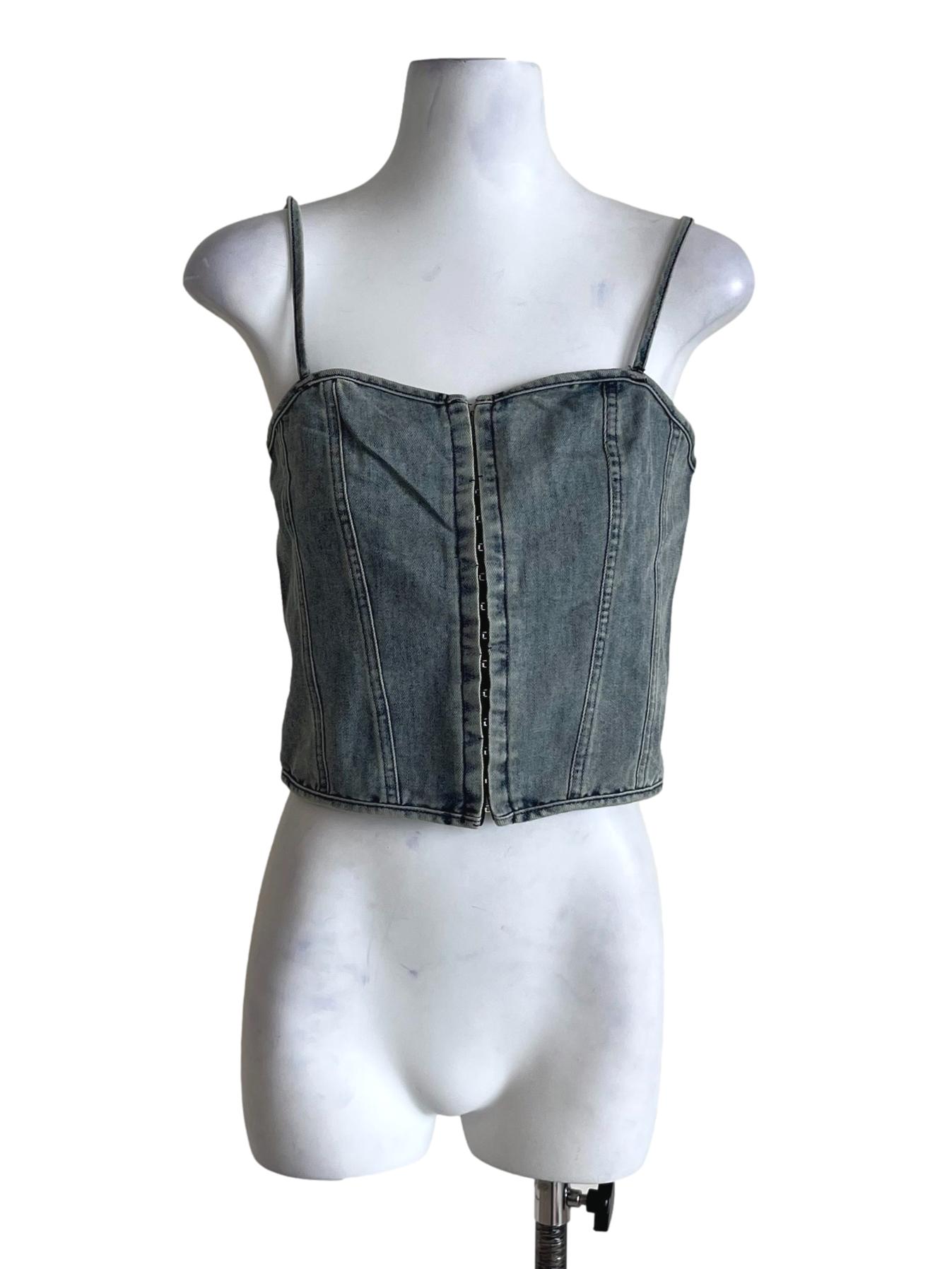 Light Blue Kacey Hook Front Corset Denim Top