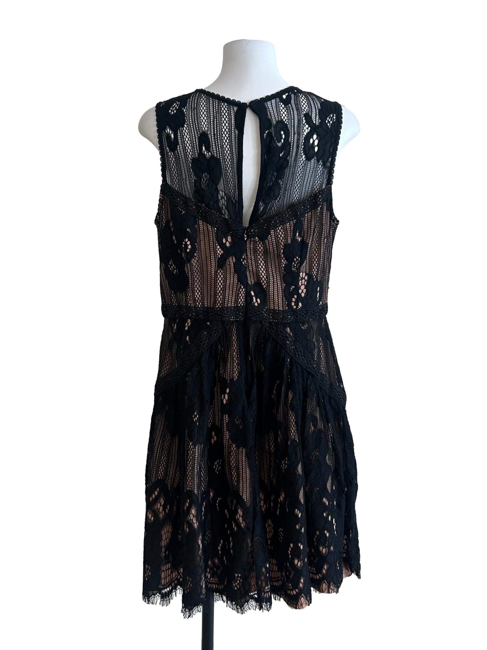 Jet Black And Beige Halter Dress