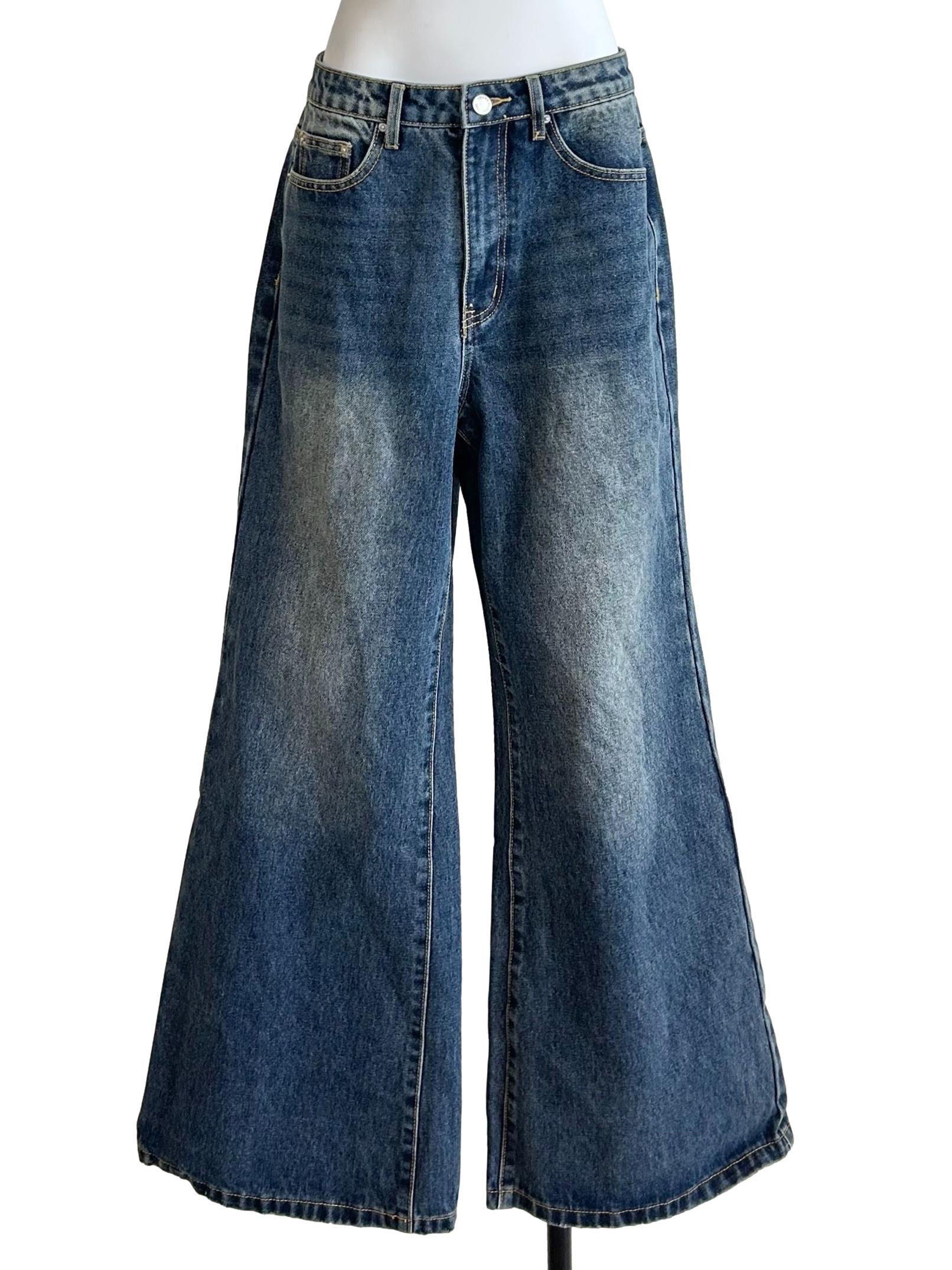 Medium Blue Wash Wide Jeans