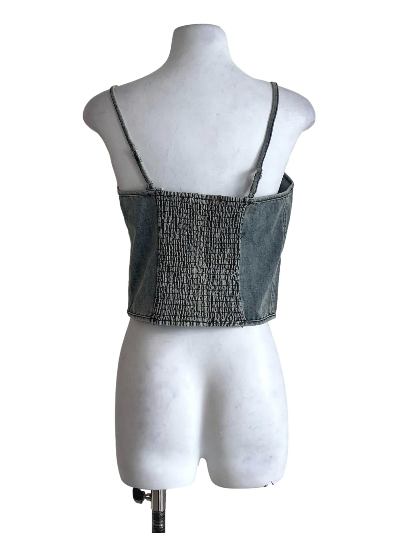 Light Blue Kacey Hook Front Corset Denim Top
