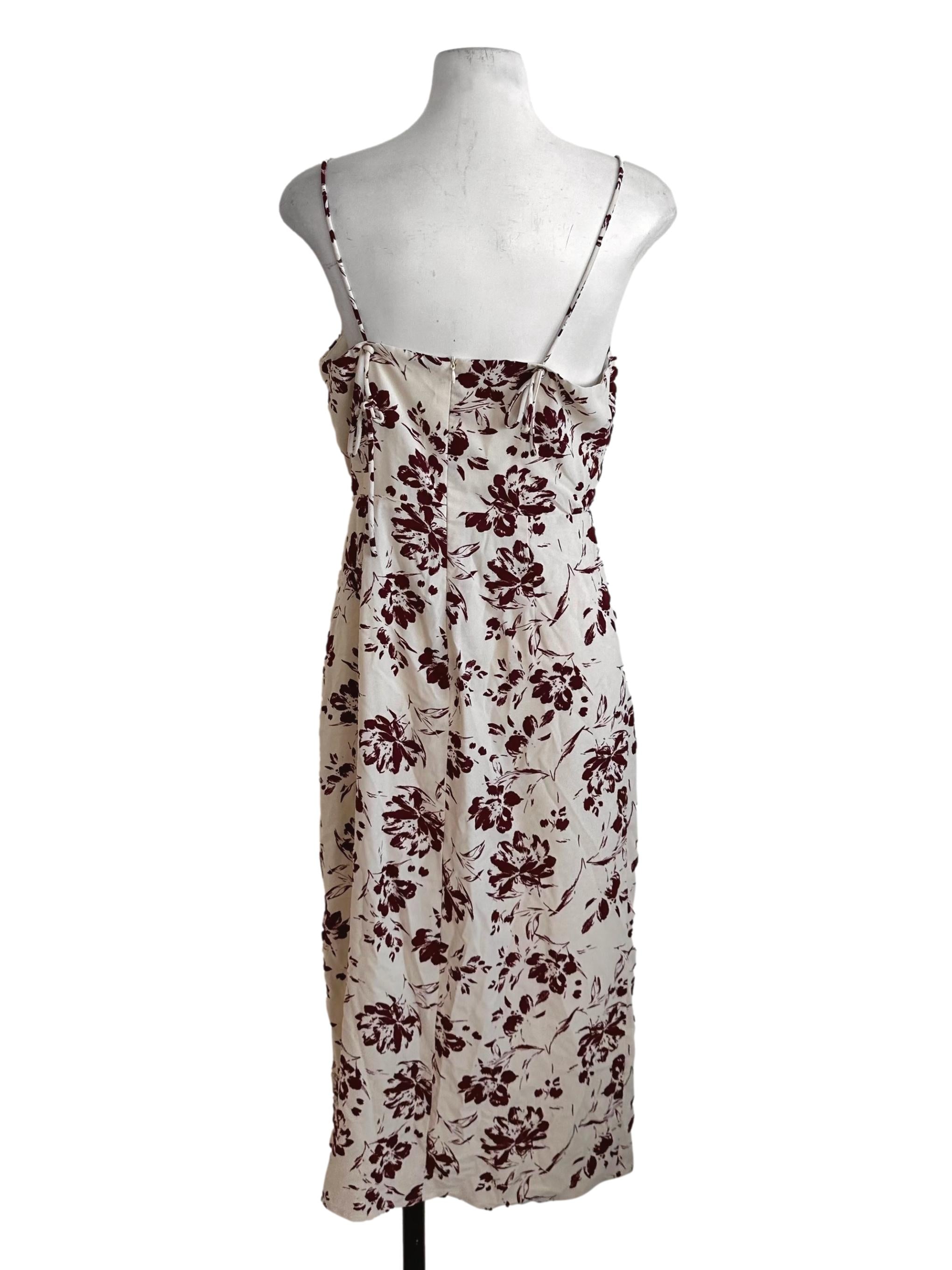 Sand Beige Floral Pattern Square Neck Dress