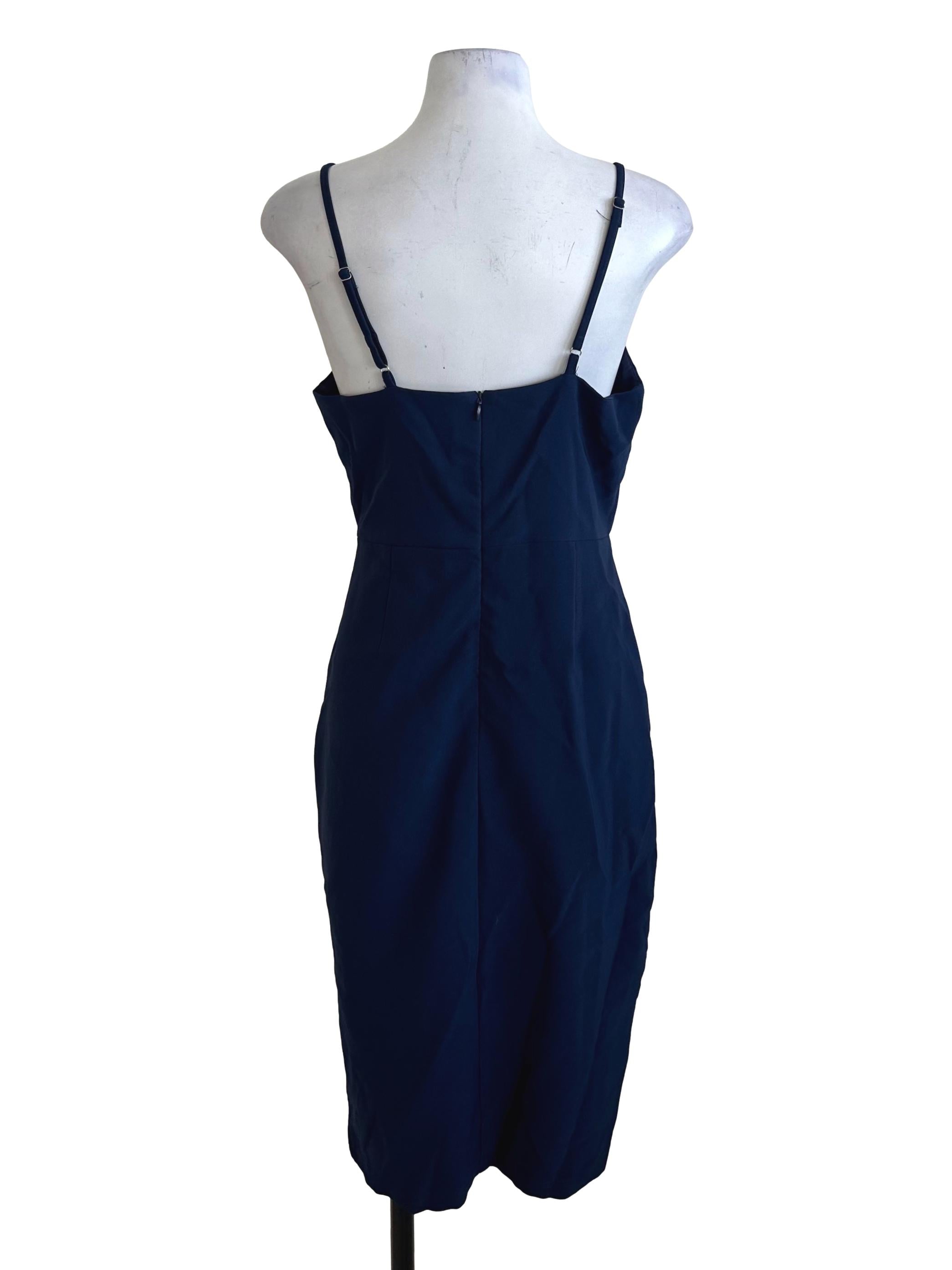 Navy Blue V Neck Asymmetric Dress