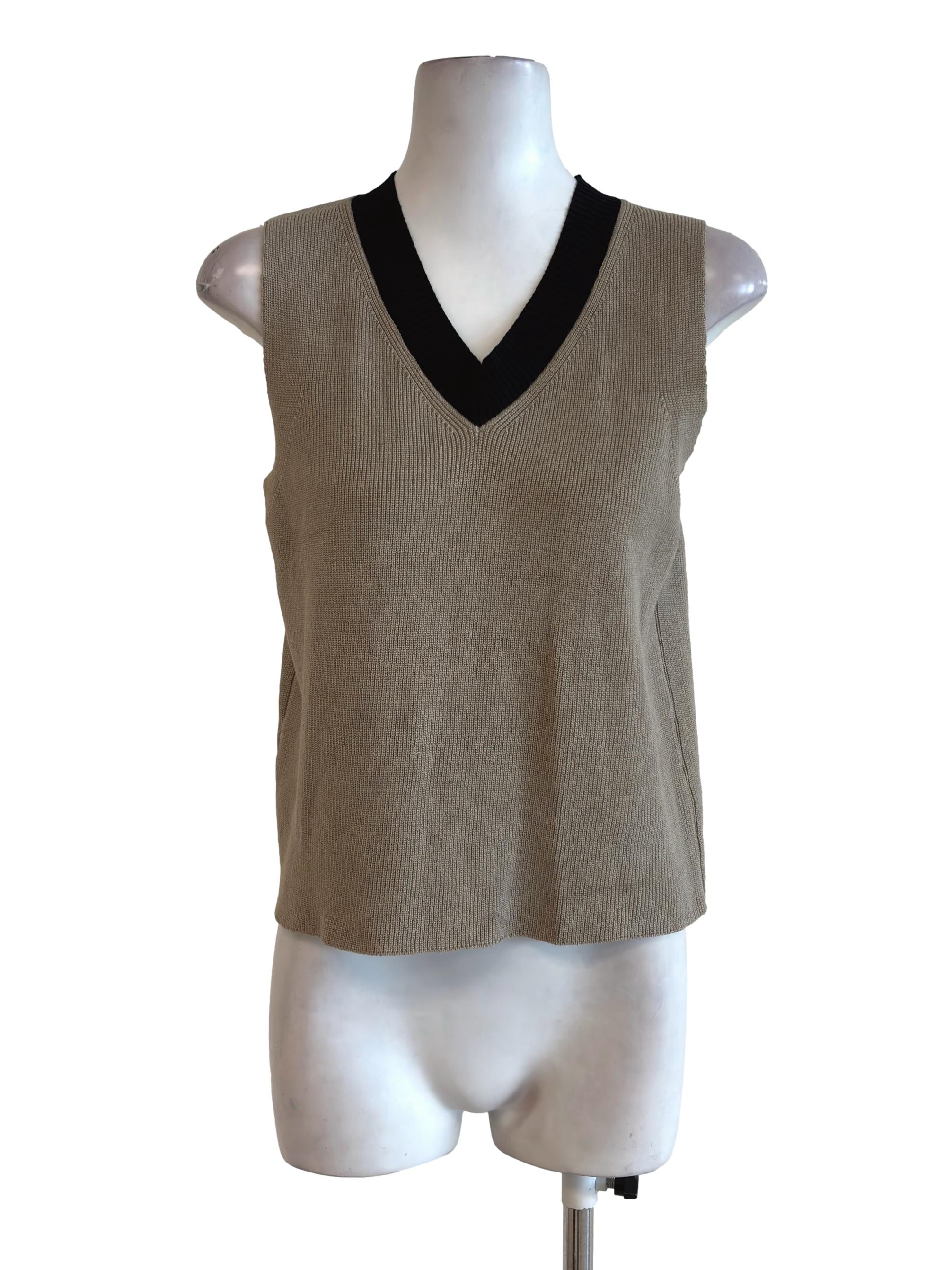 Moss Green V Neck Knitted Vest