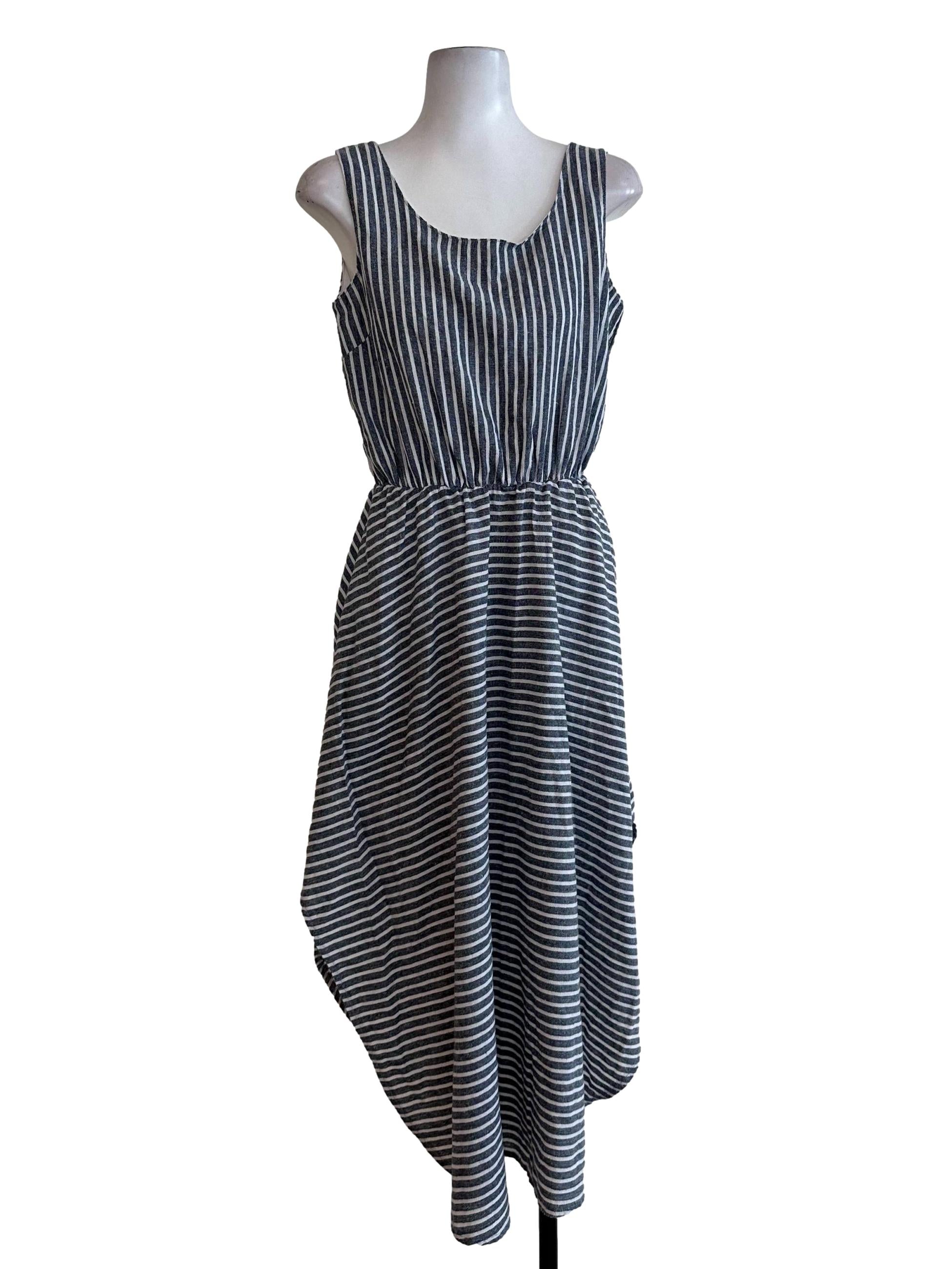 Grey Striped Blouson Dress