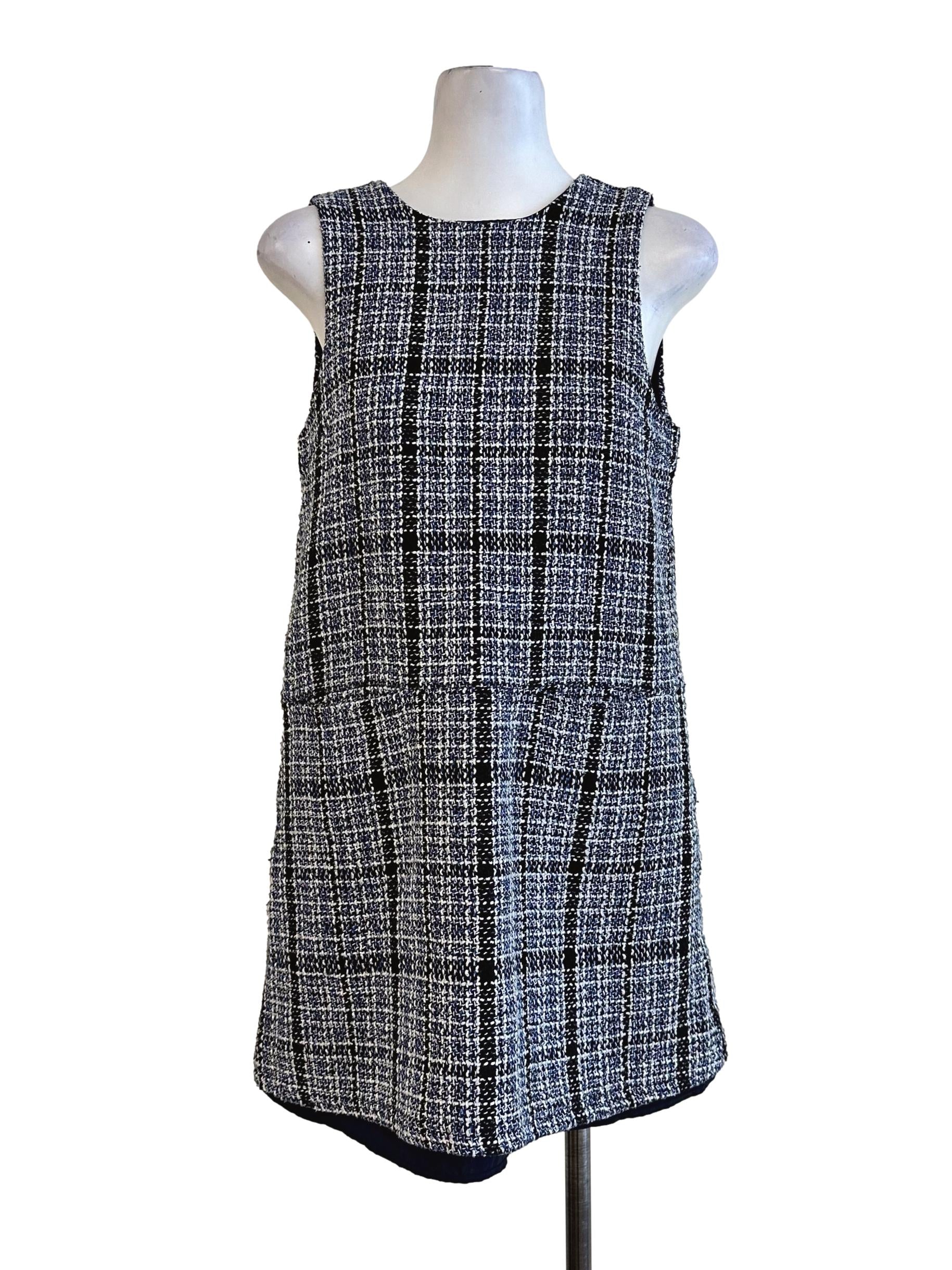 Navy Blue Tweed Pattern Mini Dress