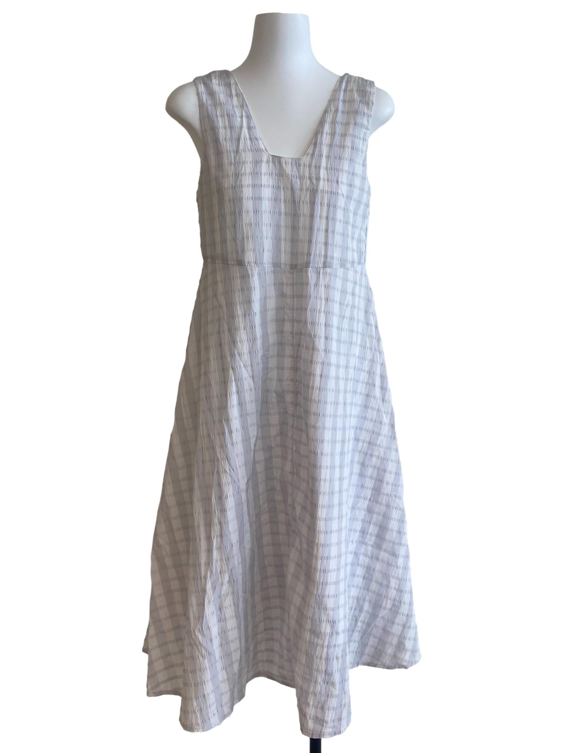 White & Grey Window Plaid Sleeveless A-Line Dress