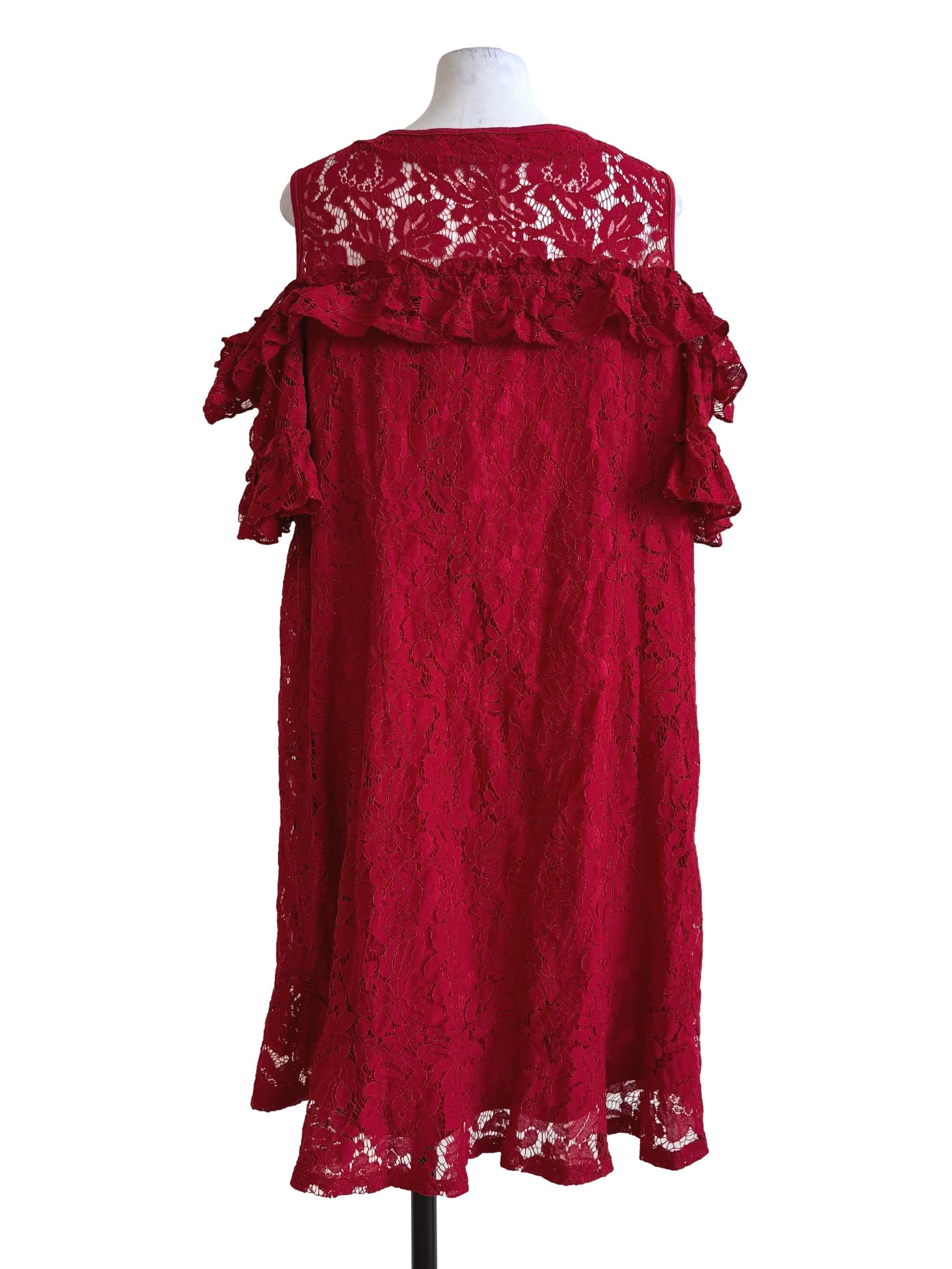 Red Hot Lace Drop Shoulder Dress