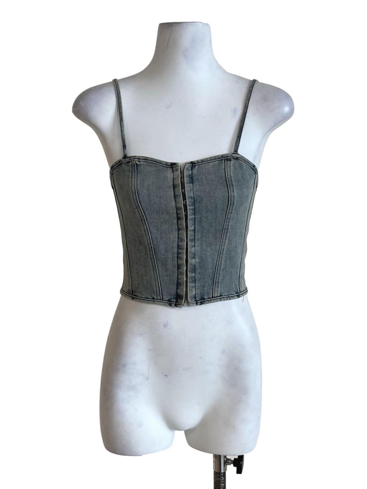 Light Blue Kacey Hook Front Corset Denim Top