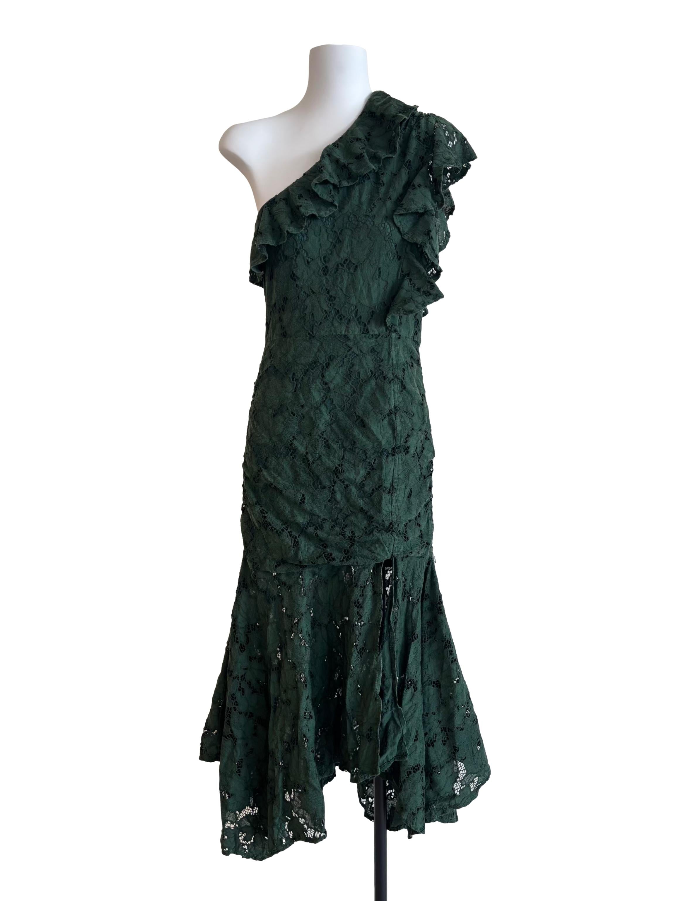Emerald Green One Shoulder Mermaid Lace Dress