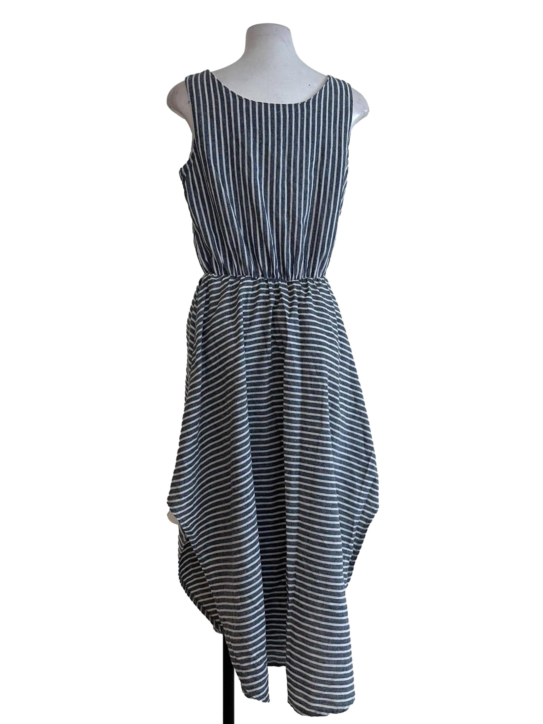 Grey Striped Blouson Dress