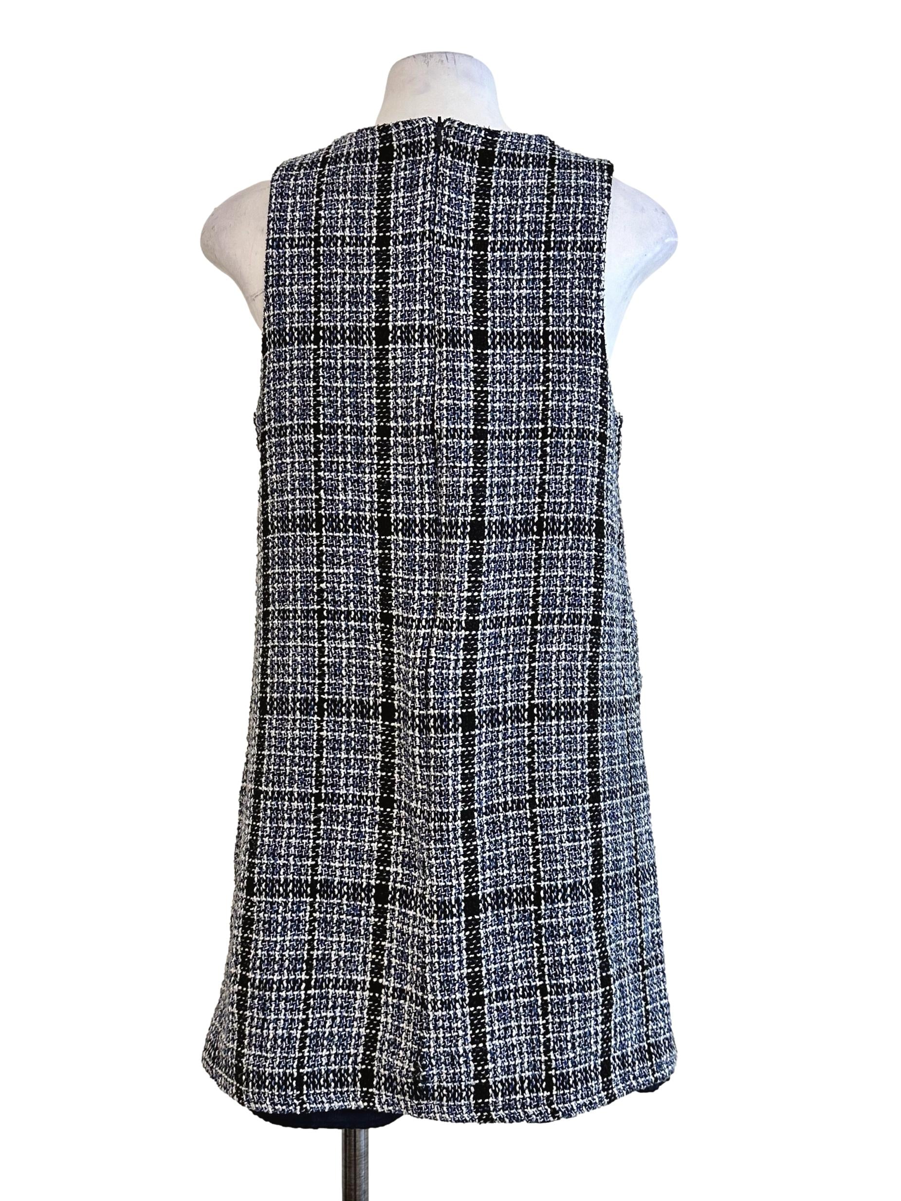 Navy Blue Tweed Pattern Mini Dress