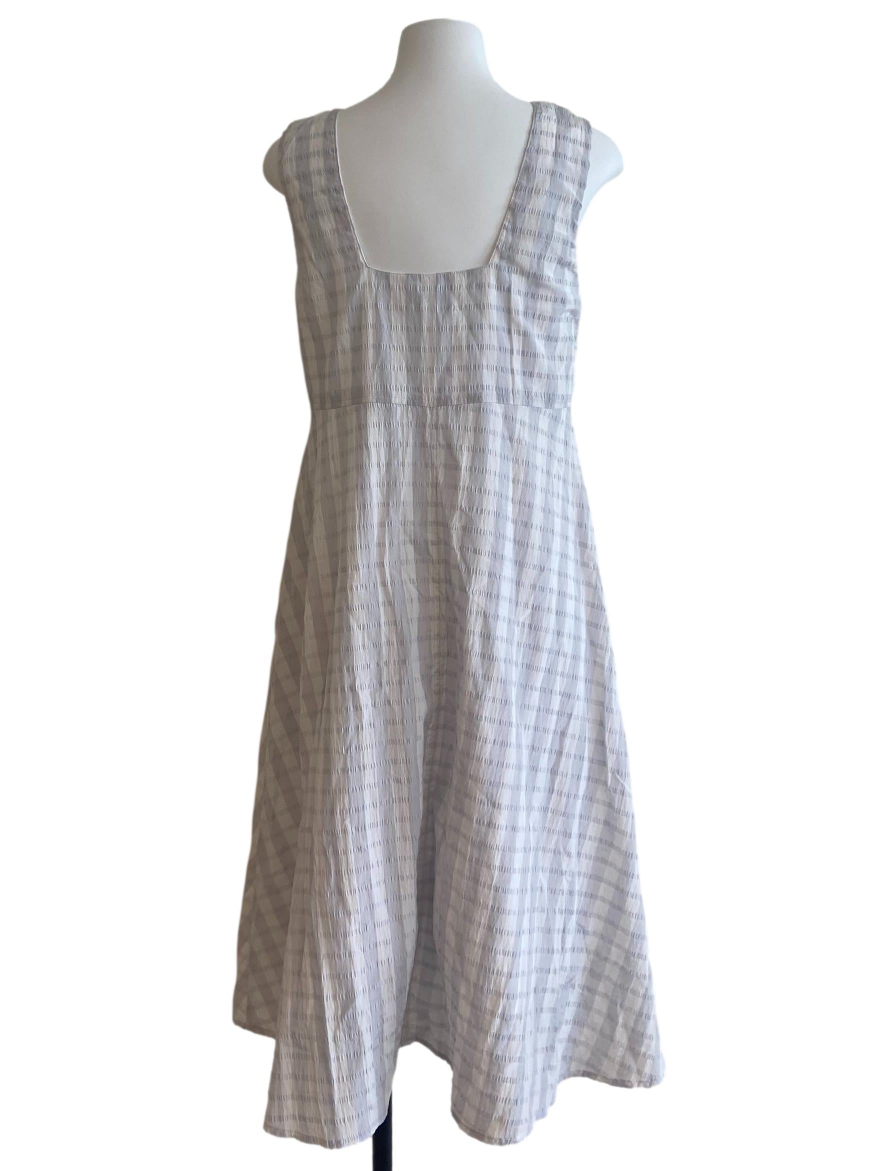 White & Grey Window Plaid Sleeveless A-Line Dress