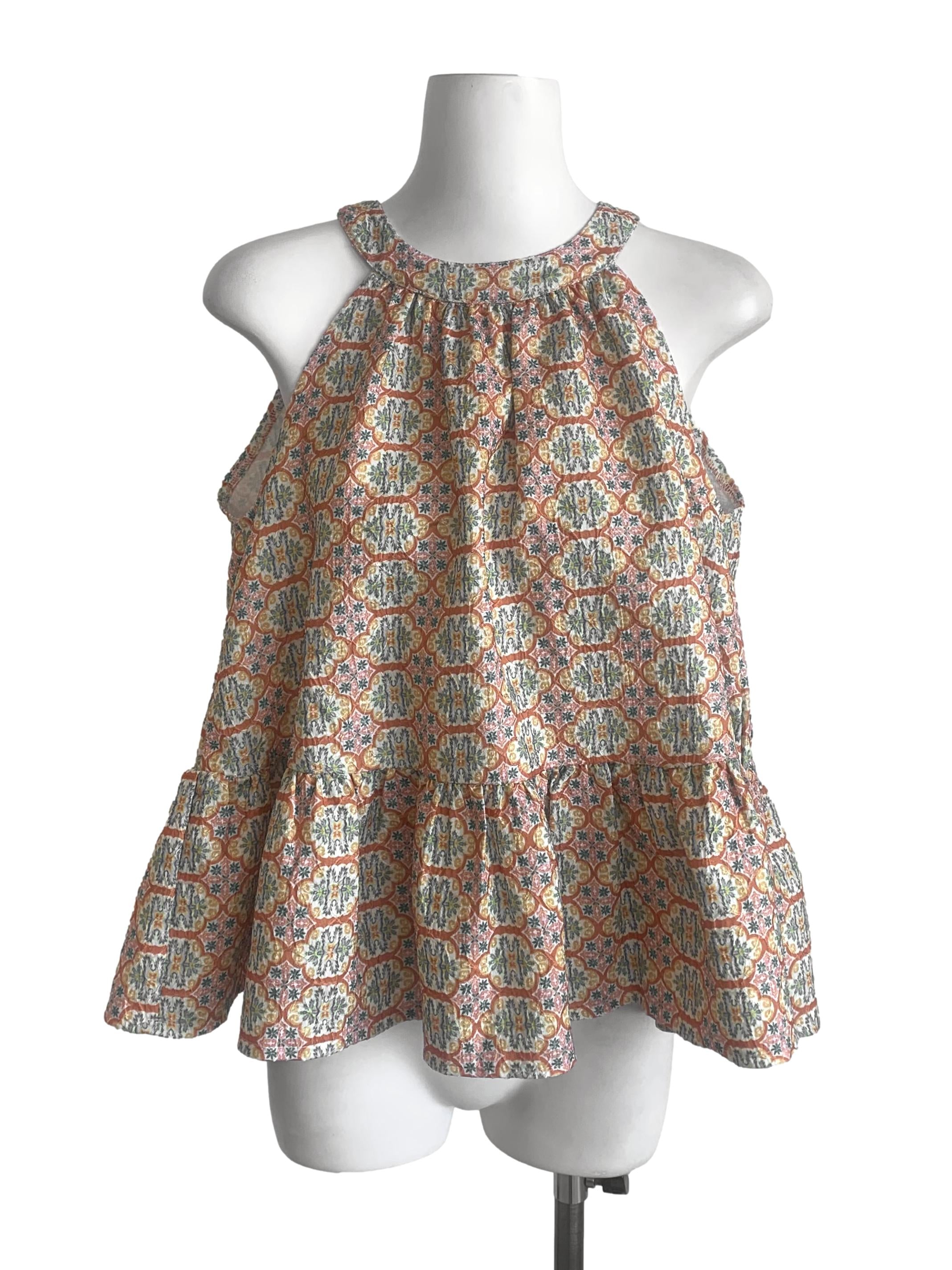 Gold Orange Pattern Peplum Top