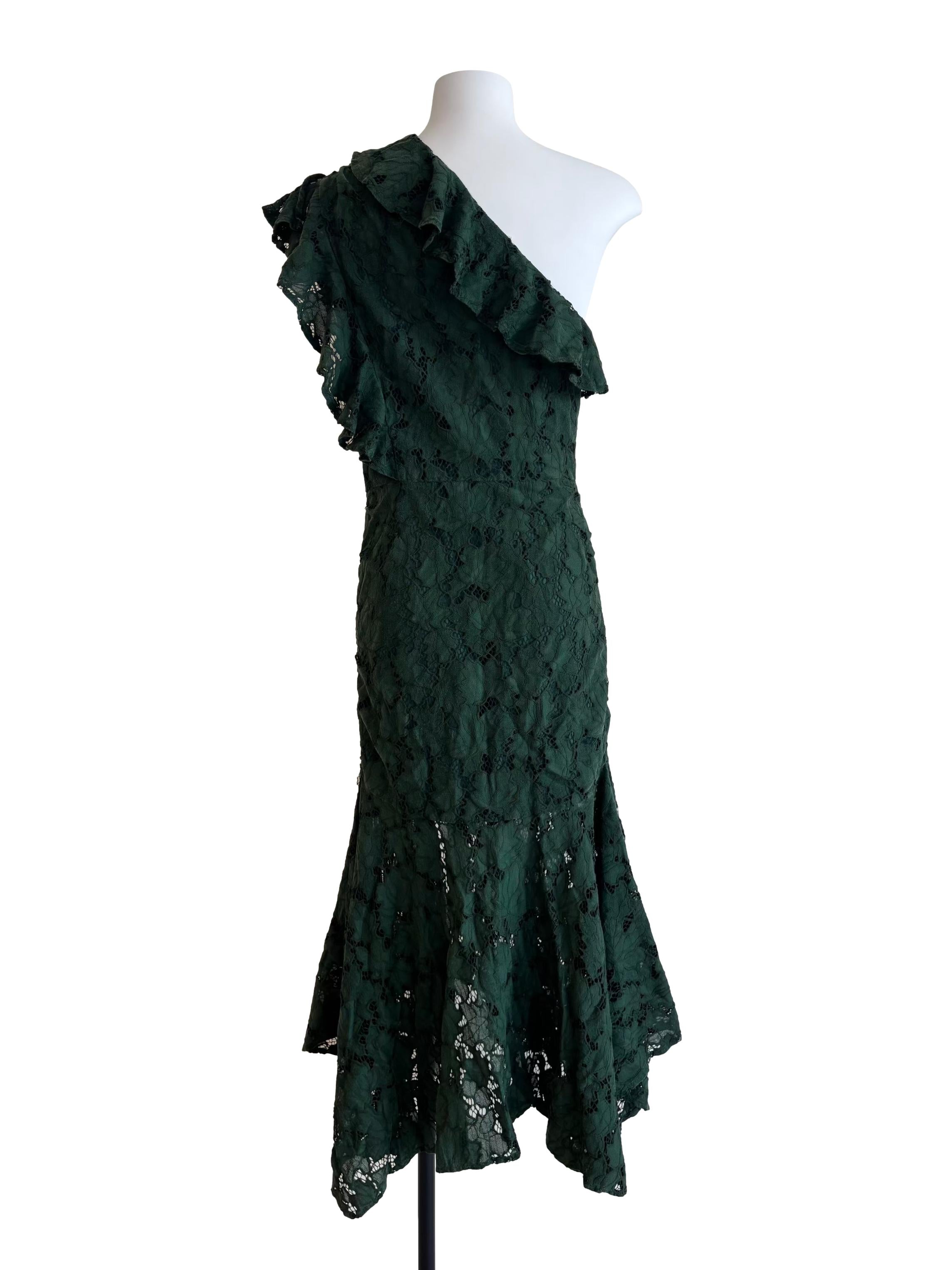 Emerald Green One Shoulder Mermaid Lace Dress