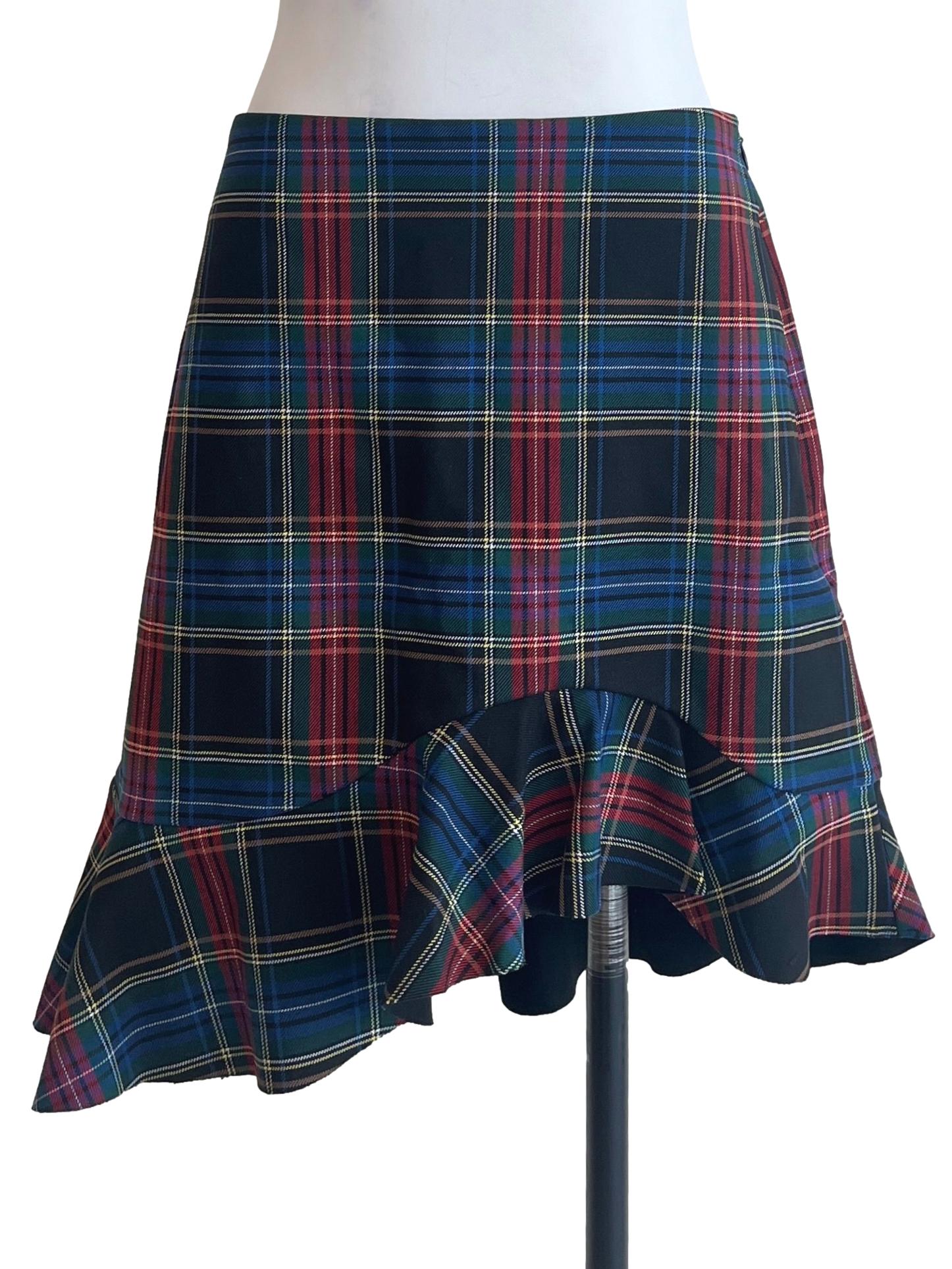 Black Tartan Asymmetrical Mini Skirt