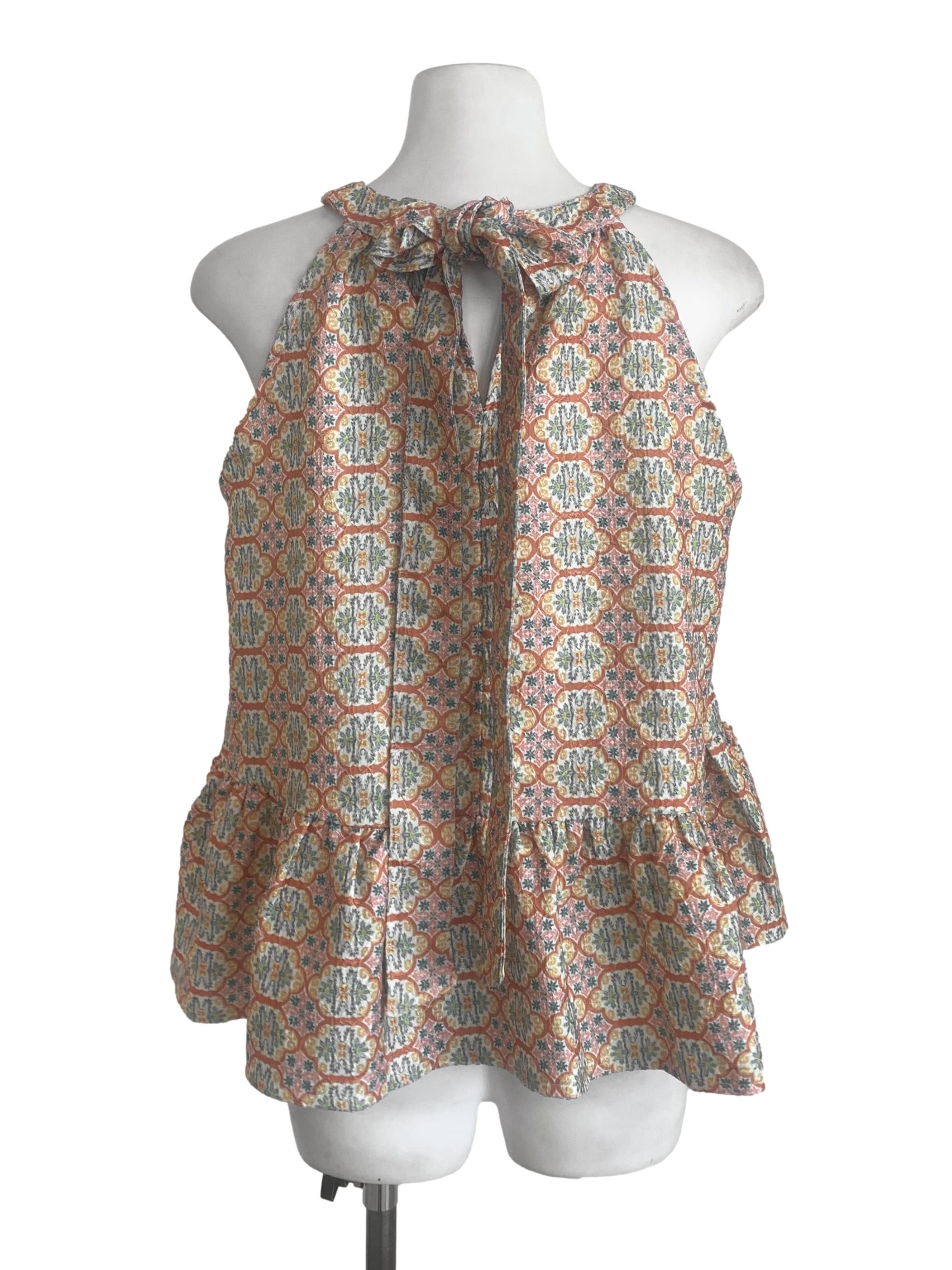 Gold Orange Pattern Peplum Top