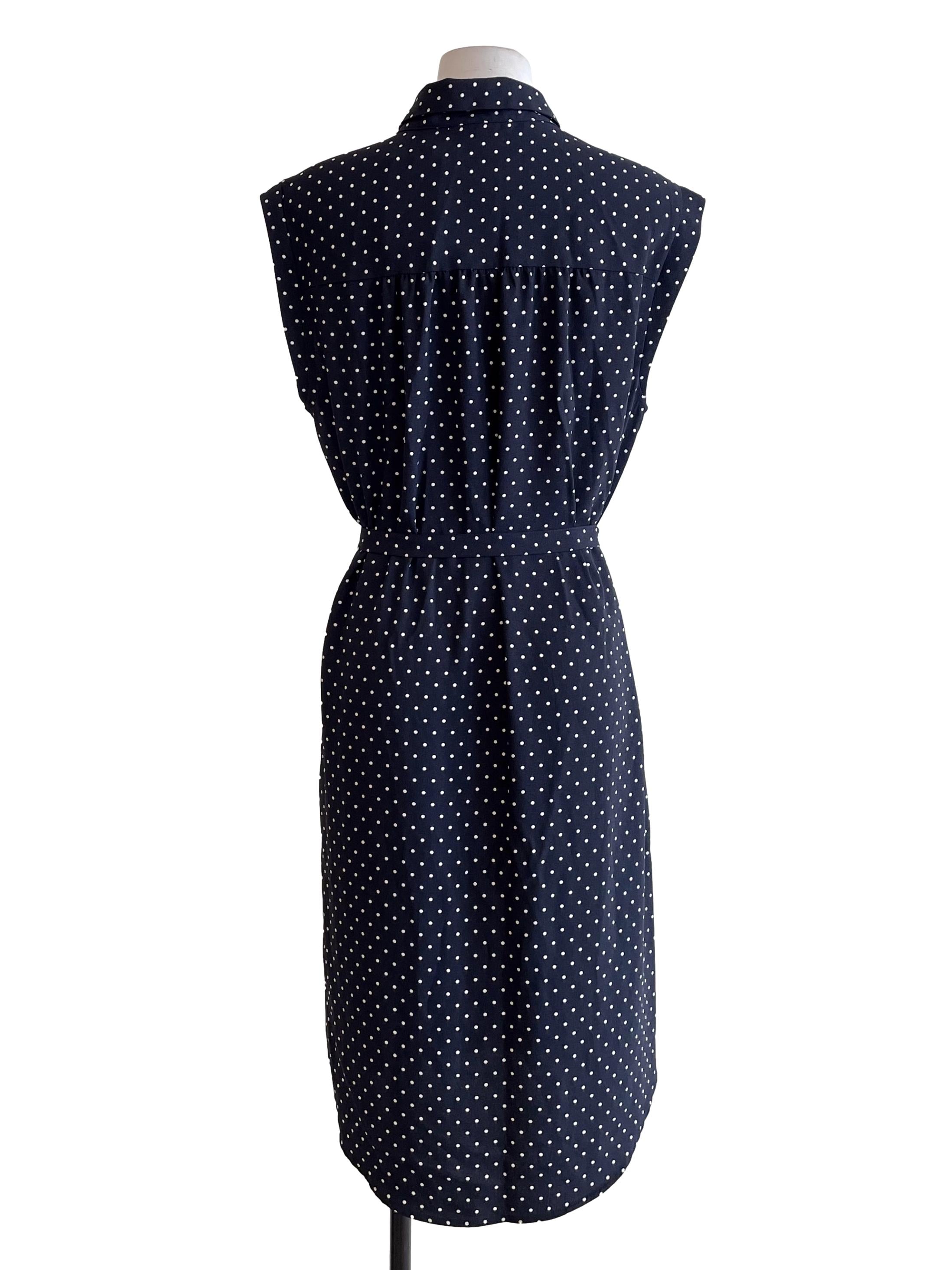 Navy Polka Dots Yoke Shirt Dress
