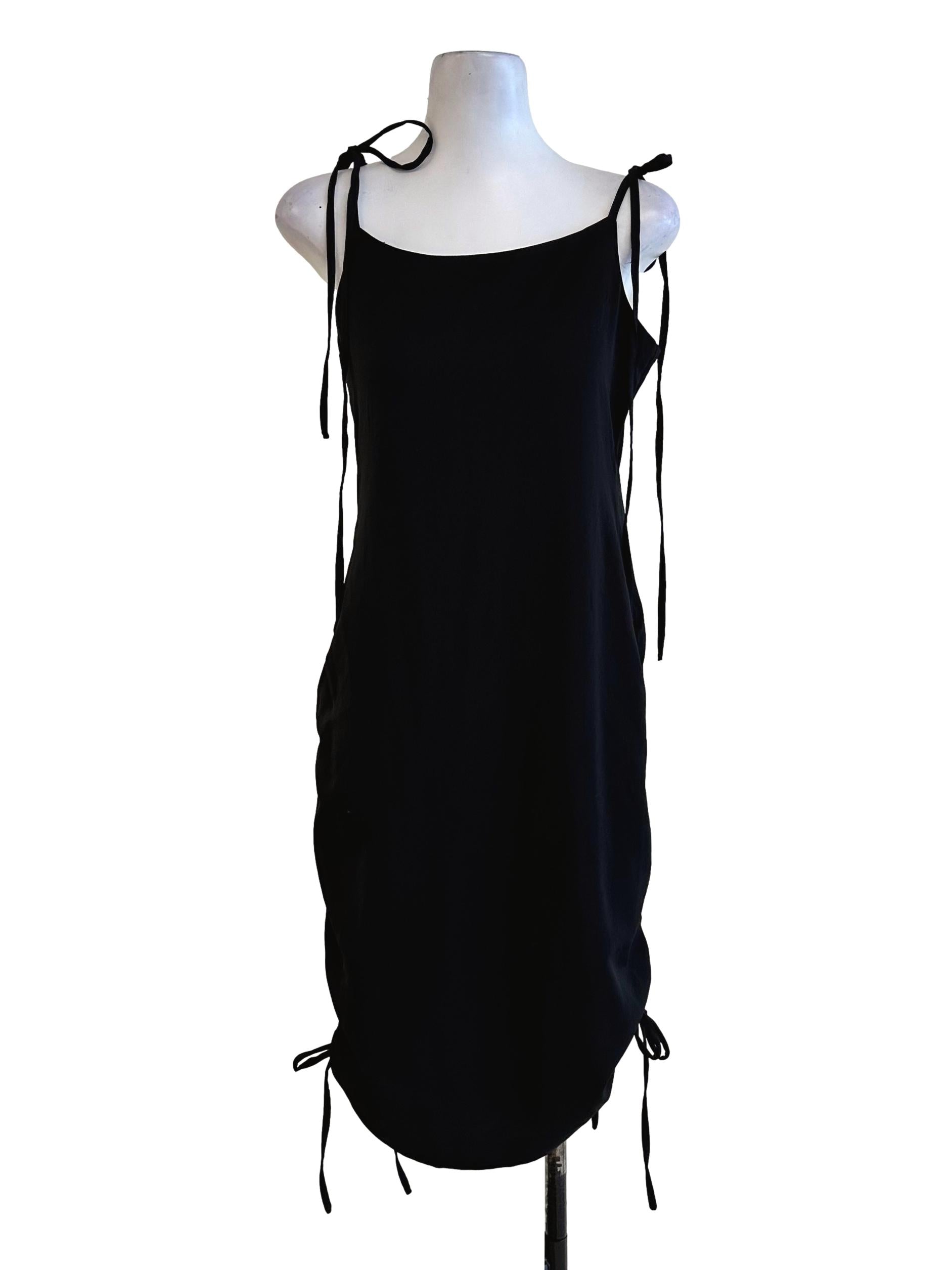 Black Plain Sleeveless Mini Dress YHF